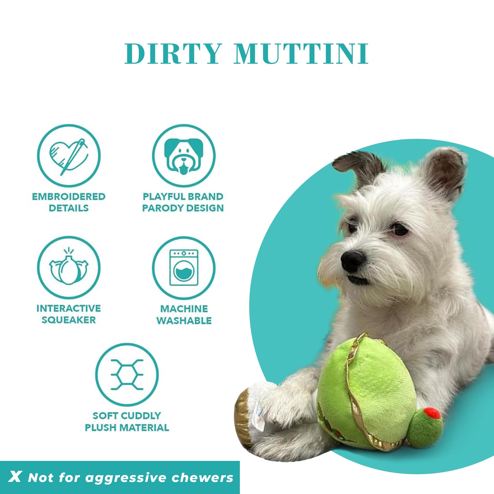 Haute Diggity Dog Dirty Muttini, Plush Designer Dog Toys With Interactive Squeaker, Stimulating Pet Enrichment, Machine-Washable