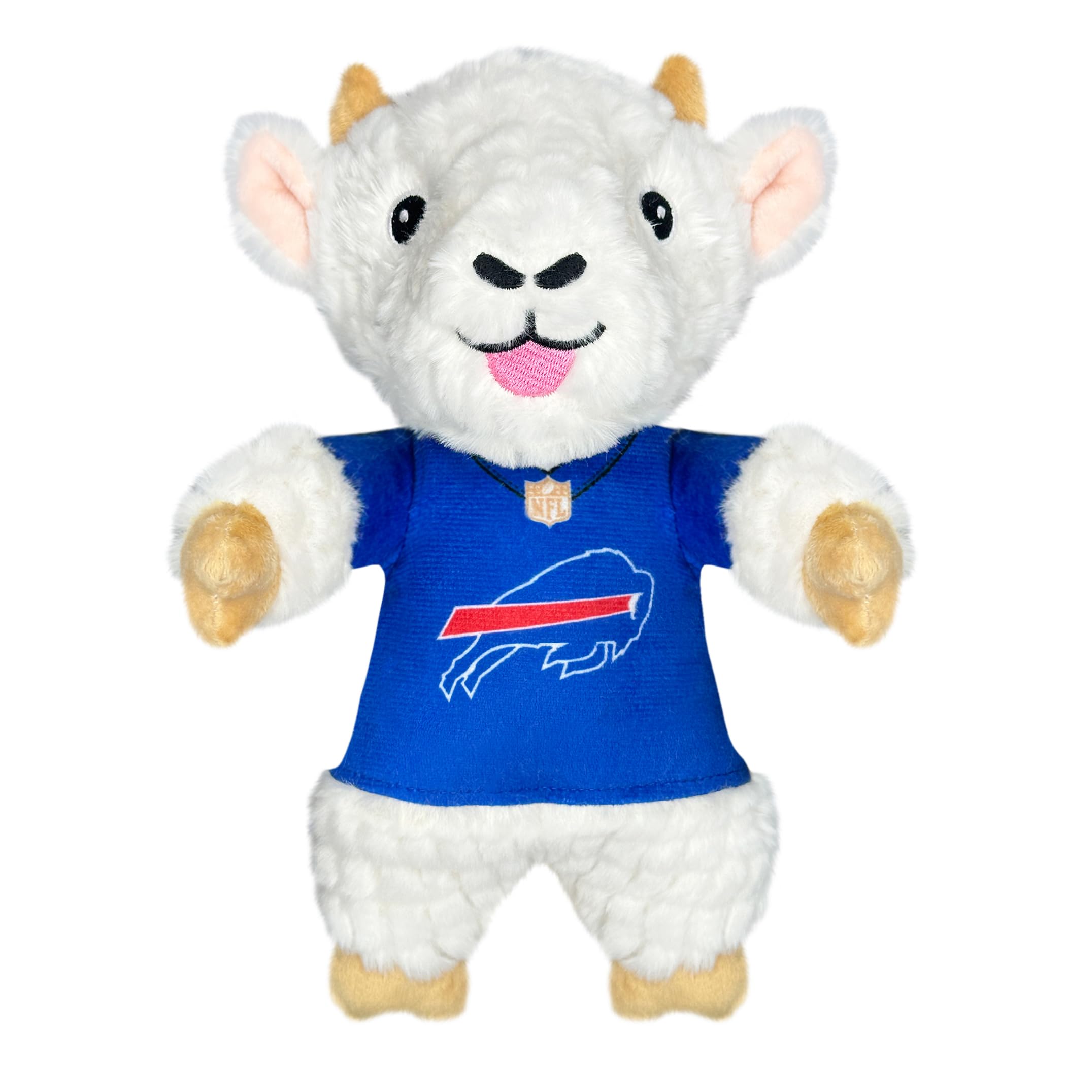 Pets First NFL Buffalo Bills Goat Plush Toy for Dogs and Cats with Squeaker, Wearing a Team Jersey! Fun & Sporty Goat Shaped Dog