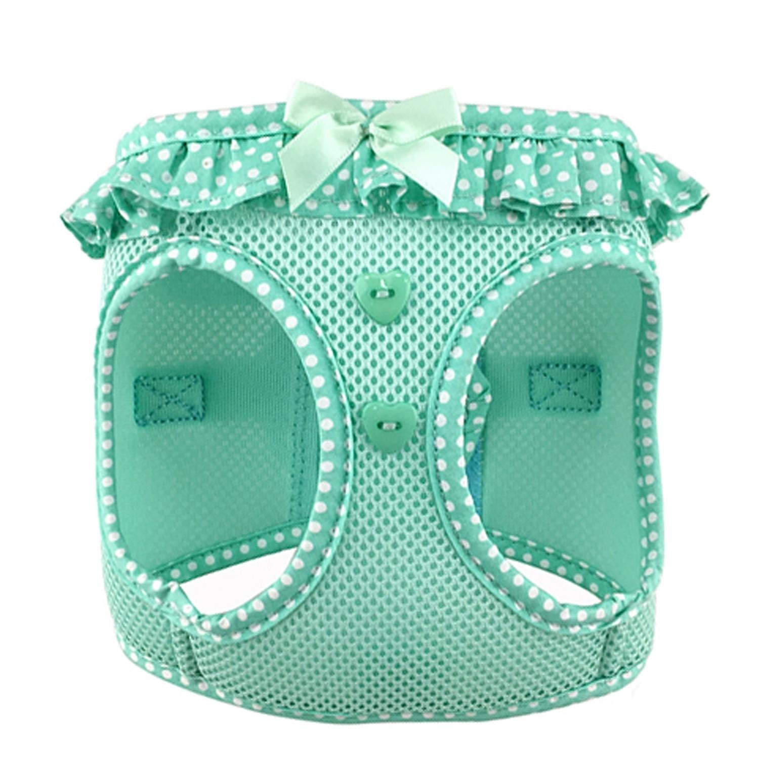 Doggie Design No Choke Dog Harness - Simple Step-In And Go Dog Vest For Small, Medium, And Large Breeds - Breathable Mesh Polyester Pet Harness - Teal Polka Dot - S
