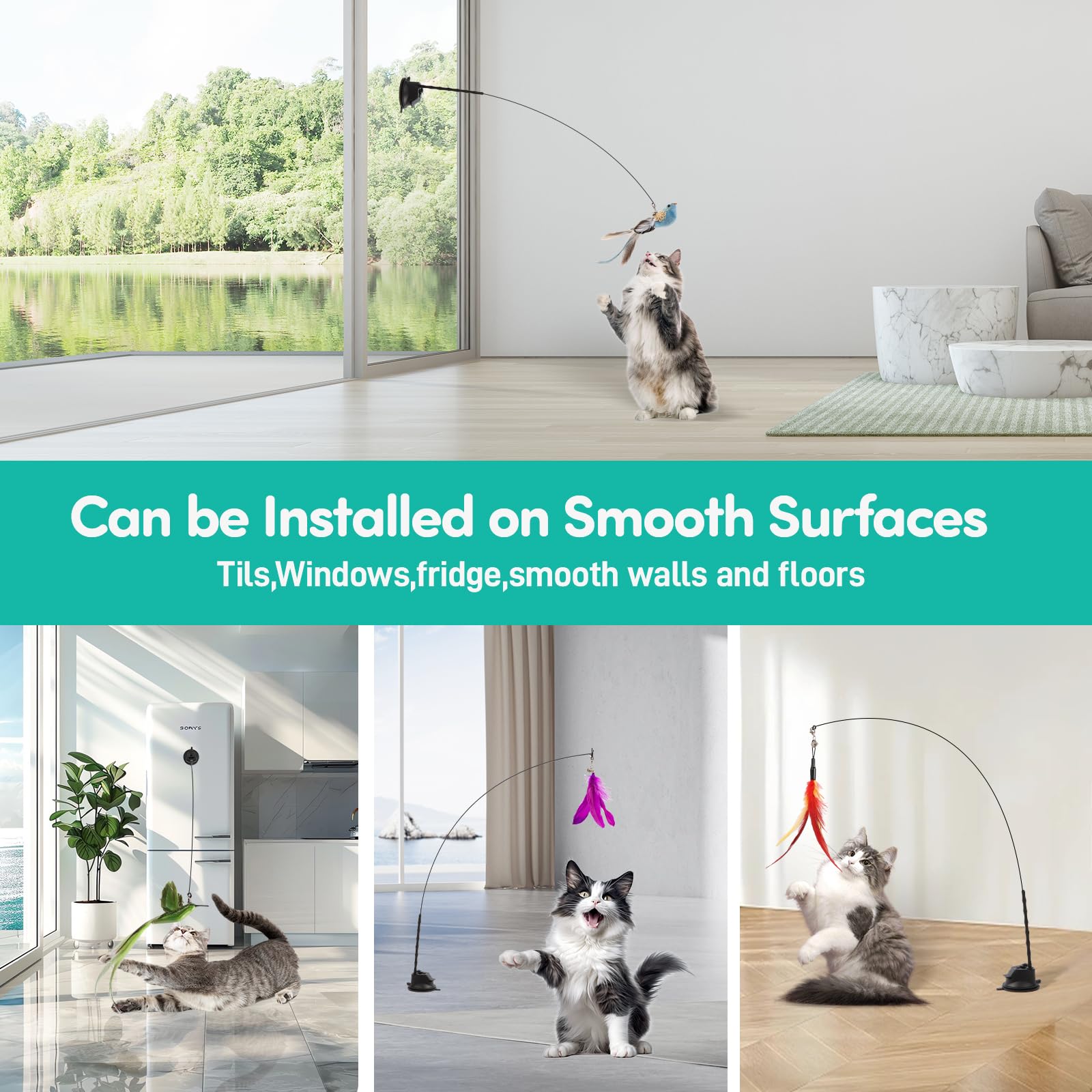 Jority Interactive Cat Toys For Bored Indoor Adult Cats Suction Cup Cat Toy Bird Simulation Feather Toys