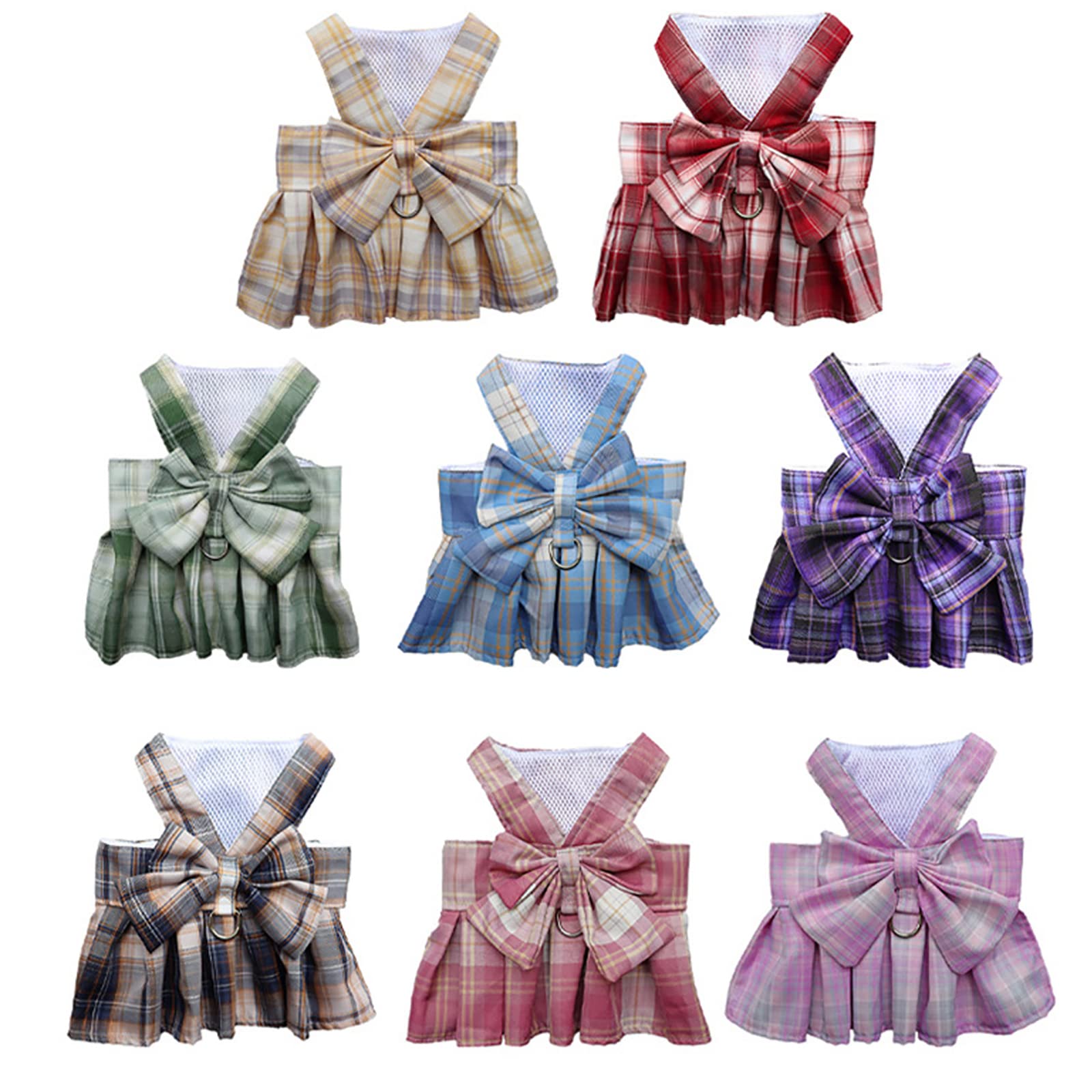 Shekako Dog Harness And Leash Set, Cute Bow Tie Plaid Harnesses For Puppy Cat, Adjustable Pet Kitties Vest, Breathable Traction