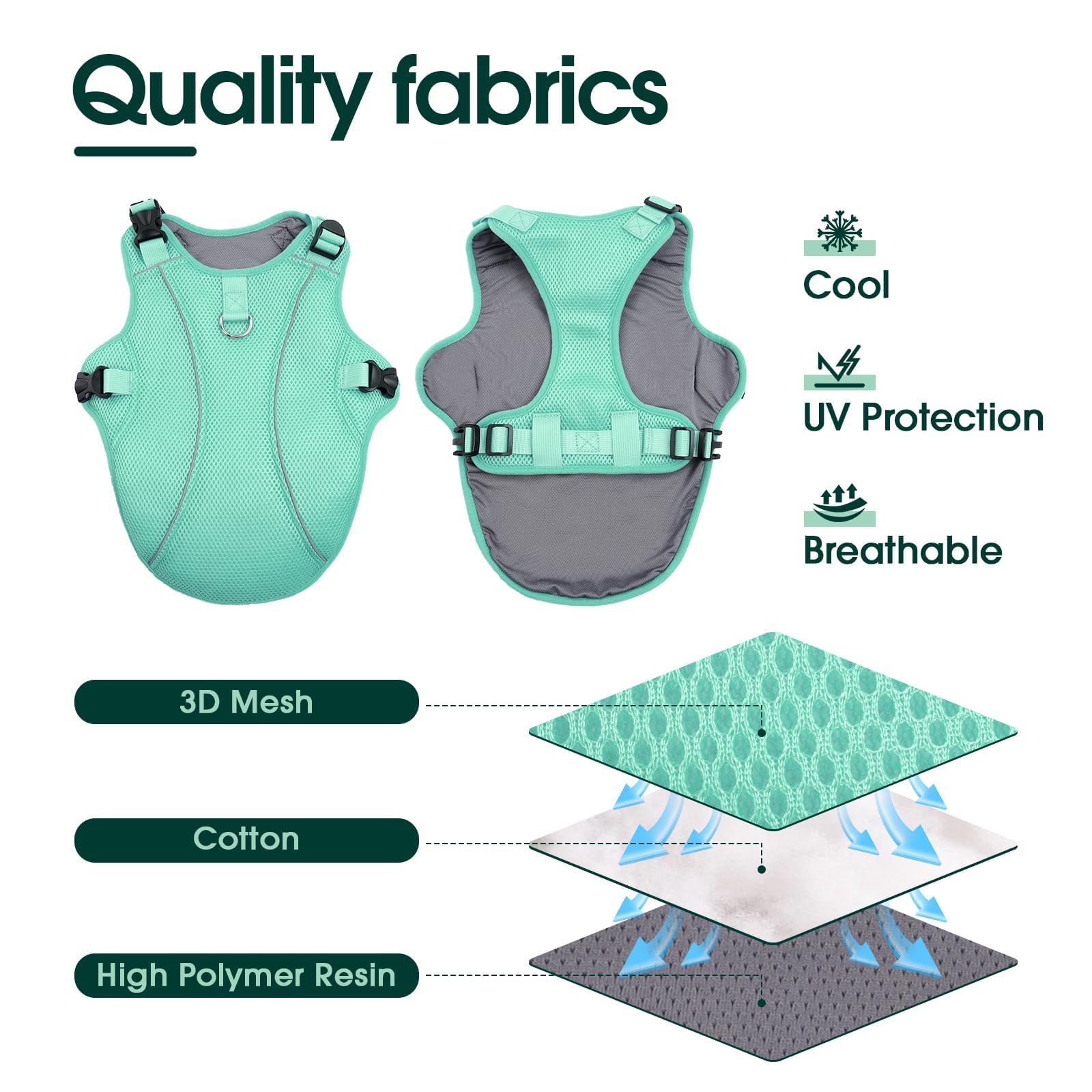 Kuoser Dog Cooling Vest Harness, Large Dog Cooler Jacket With Adjustable Buckle For Outdoor Beach, Hiking, Training Green Xxl