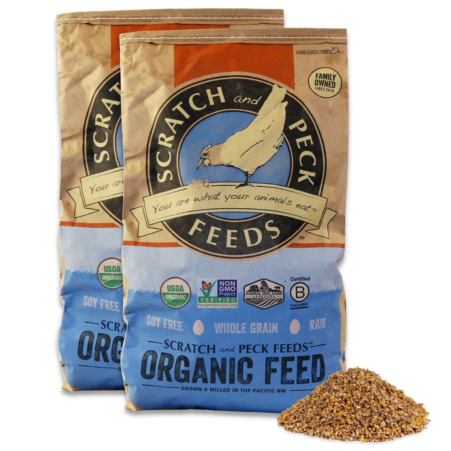 Scratch and Peck Feeds Whole Grain Starter Mash Chicken and Duck Feed - Corn-Free and Soy-Free - 20.5% Protein, Certified Organi