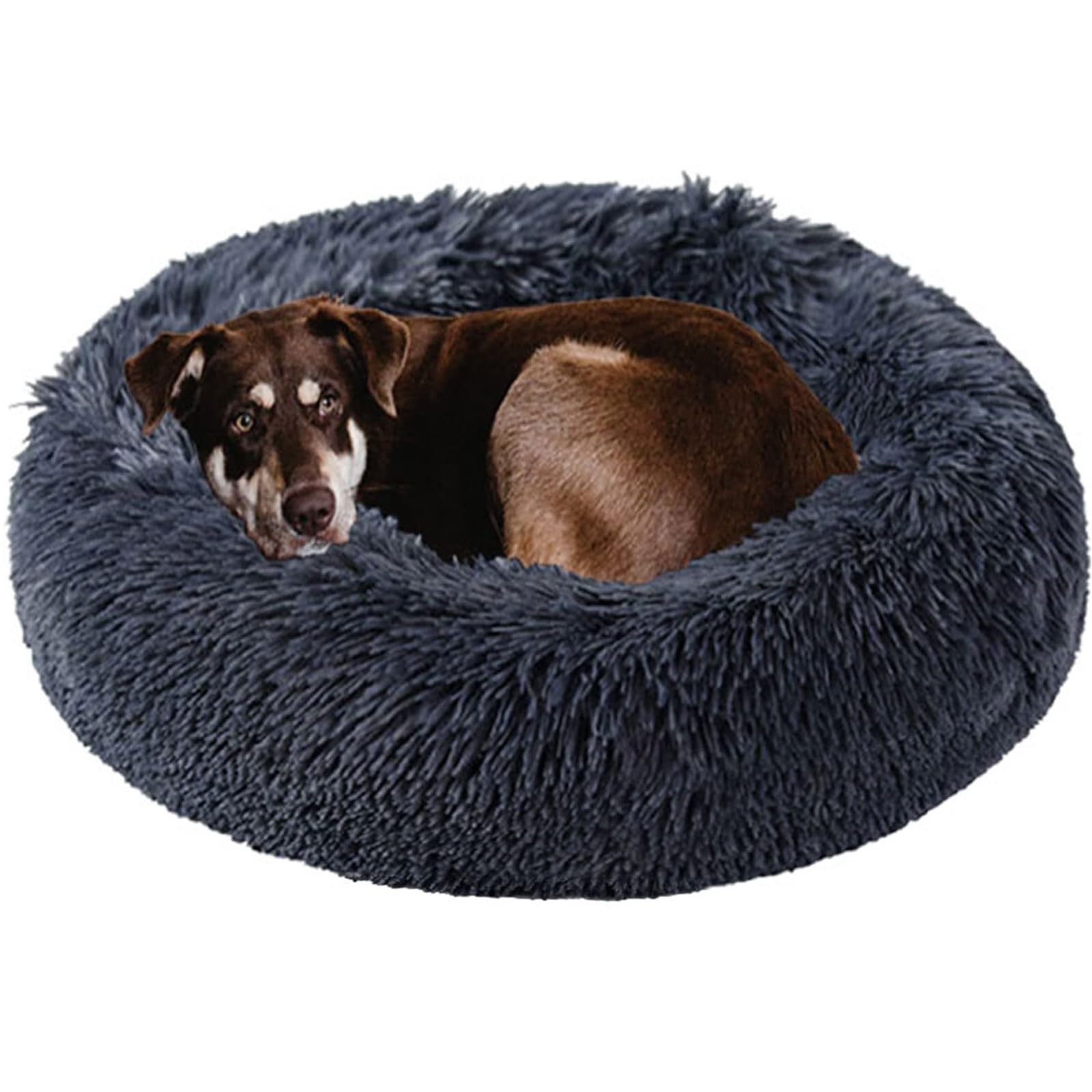 Kimpets Calming Donut Dog Beds For Small Medium Large Dogs - Round Washable Dog Bed, Anti-Slip Faux Fur Fluffy Donut Cuddler Anx