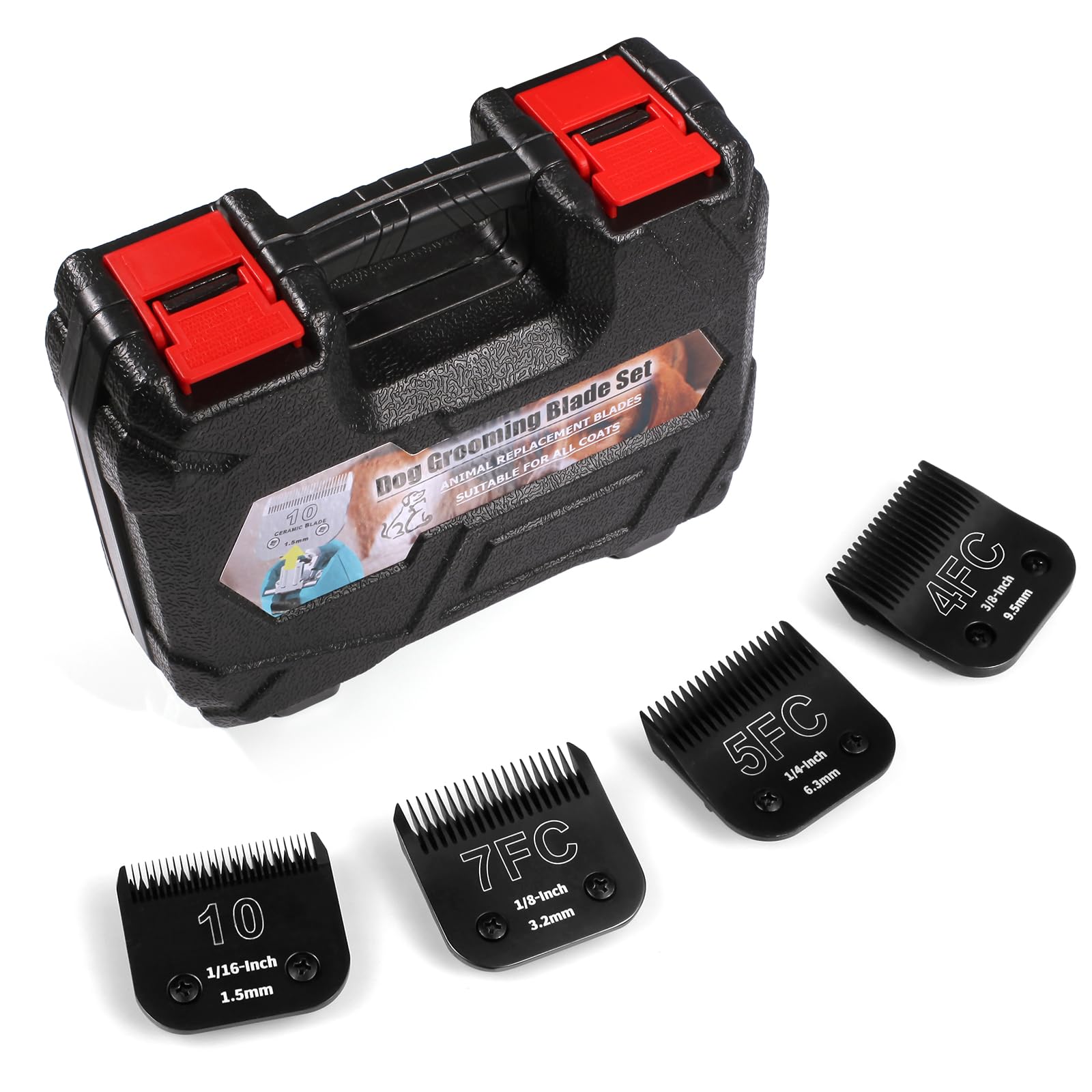 Yaziyir 4 Pack Detachable Dog Grooming Steel Blades With Blade Case Holder,Compatible With Andis,Oster A5,Wahl Km-10 Series,Cutt