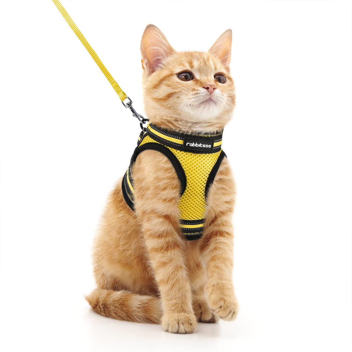 Rabbitgoo Cat Harness And Leash Set For Walking Escape Proof, Adjustable Soft Kittens Vest With Reflective Strip For Cats, Comfortable Outdoor Vest, Bright Yellow, M