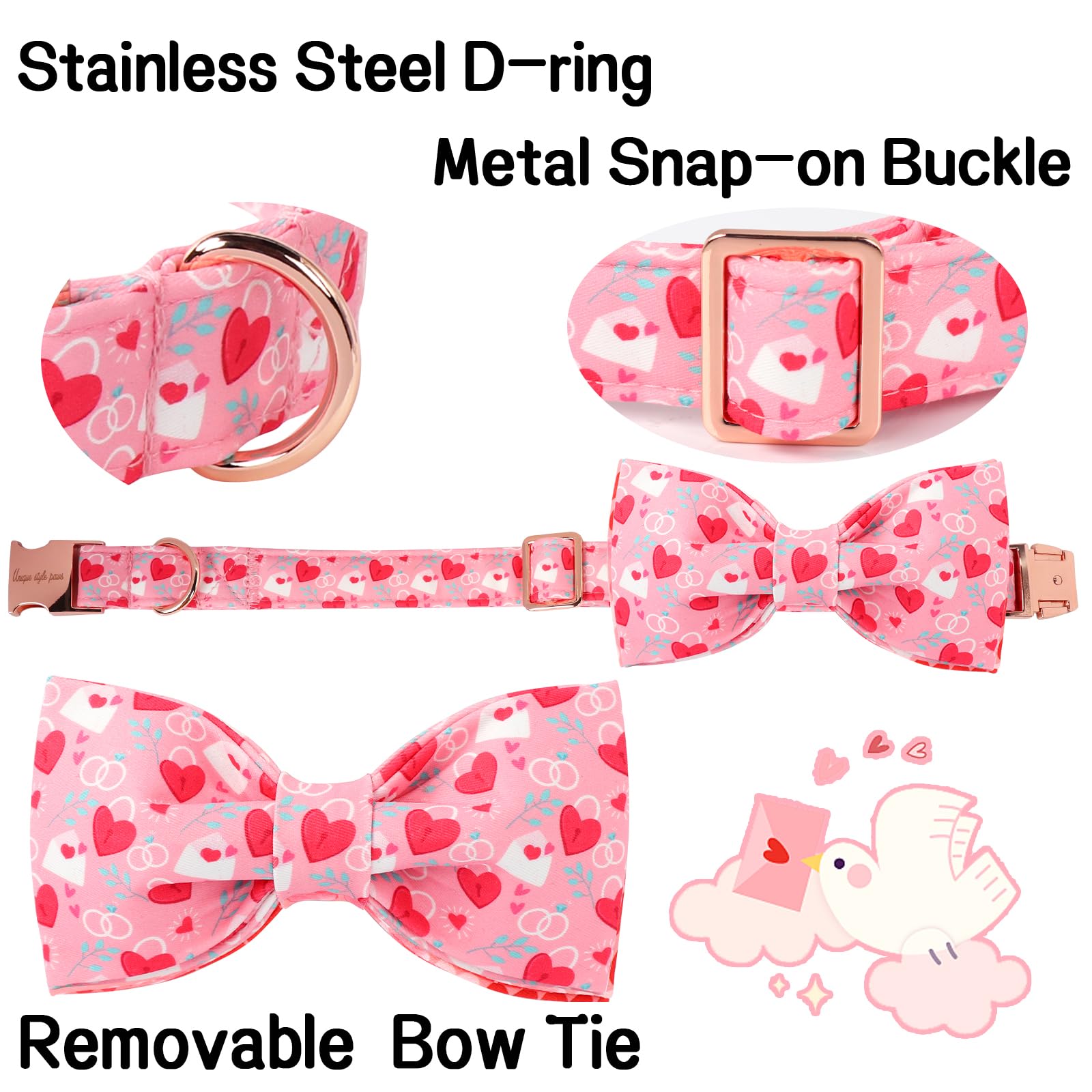 Unique Style Paws Valentine'S Dog Collar With Bow Love Letter Lock Cotton Puppy Collars Wedding For Small Medium Large Dogs