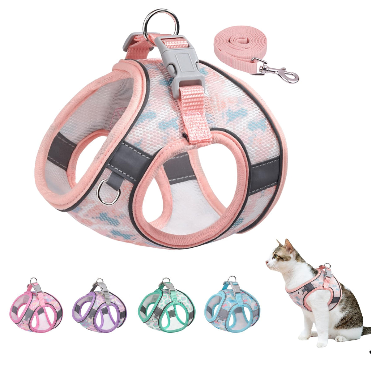 Btdcfy Step-In Dog Harness And Leash Set - Breathable Air Mesh, Reflective, Escape Proof, No Choke, Lightweight Vest (Xxs, Pink-