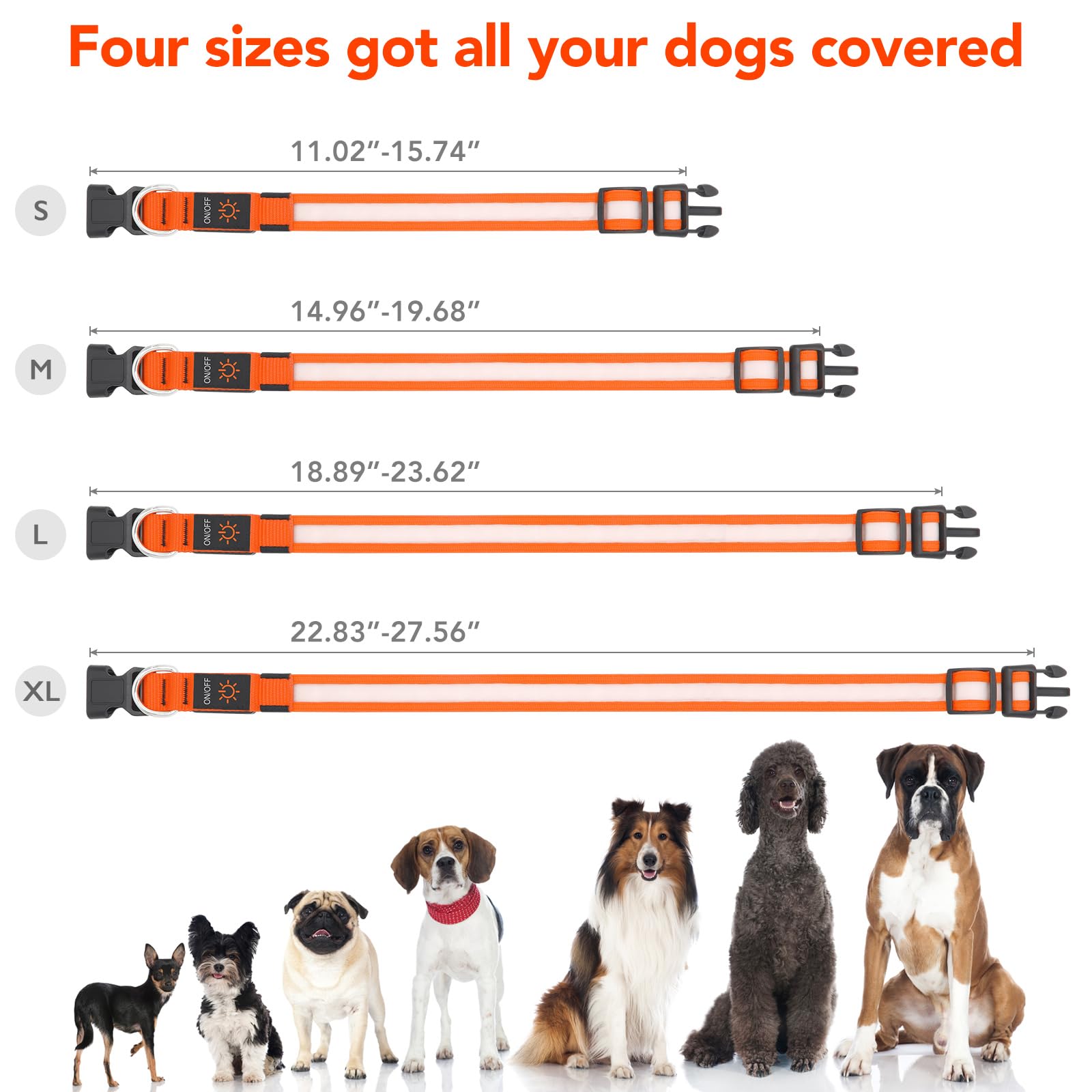 Vizpet Led Dog Collar, Light Up Dog Collar Adjustable Usb Rechargeable Super Bright Safety Light Glowing Collars For Dogs(Medium,Orange)
