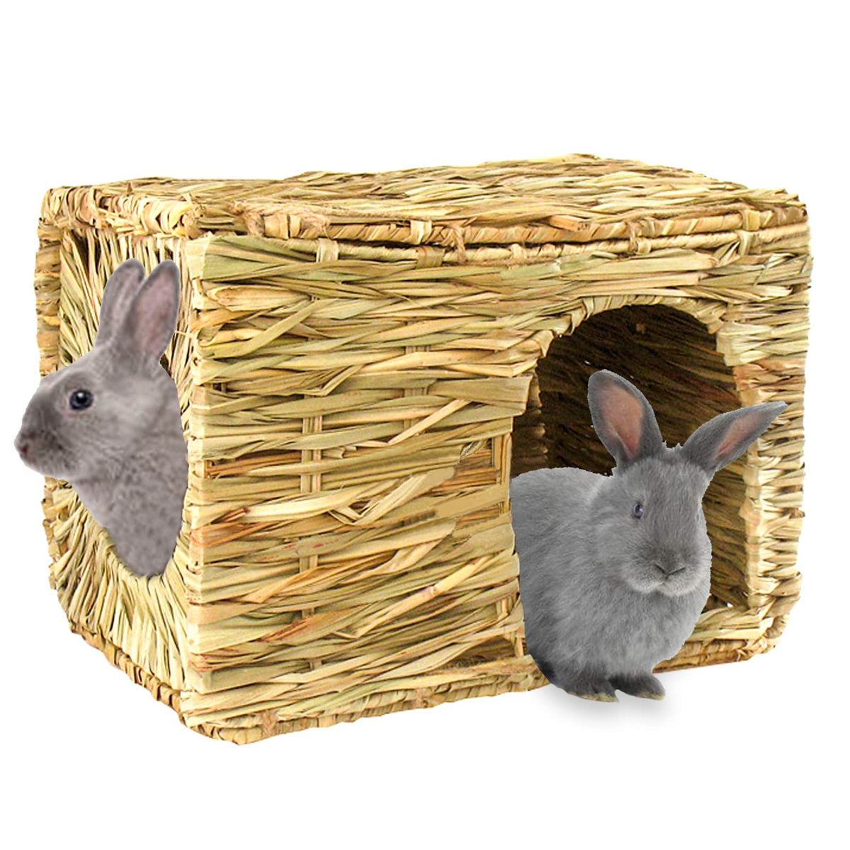 Hercocci Extra Large Grass House For Rabbit, Foldable & Comfortable - Small Animal Hut Play Hideaway Bed Hay Mat Chew Toy For Bunny Guinea Pig Hamster Chinchilla (1 Pack)