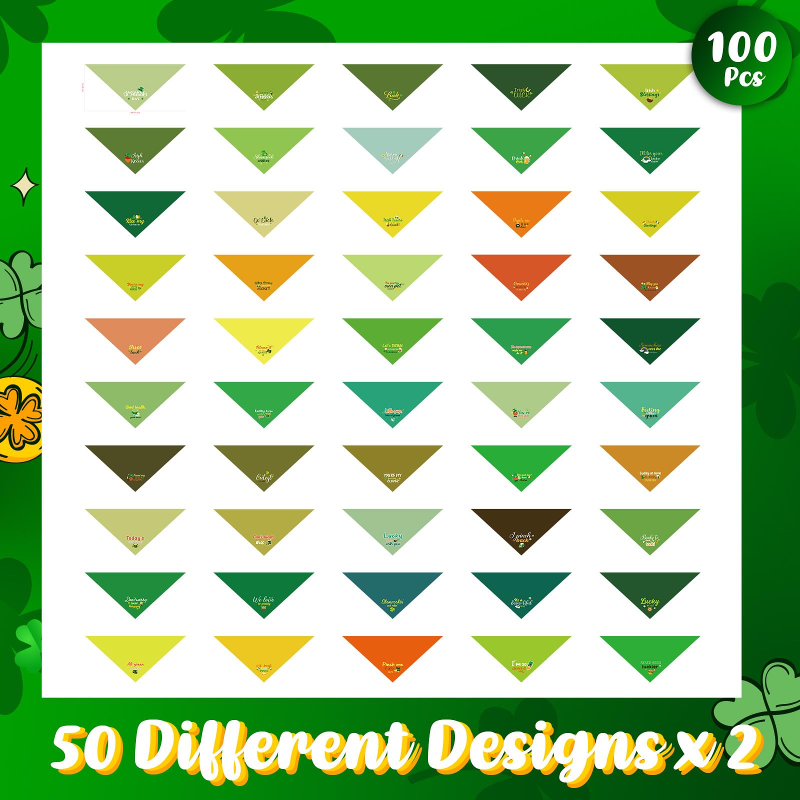 Clysee 100 Pcs St Patrick'S Day Dog Bandana Bulk With Sayings Pet Triangle Scarf Bibs Washable Puppy Kerchief Adjustable Groomin