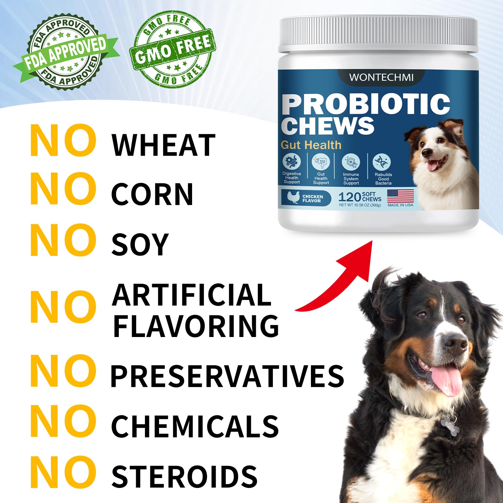 WONTECHMI Probiotics for Dogs, Improve Itchy Skin Itchy Ears, Gut Health, Yeast Balance, Allergies, Immunity, Dog Probiotics and