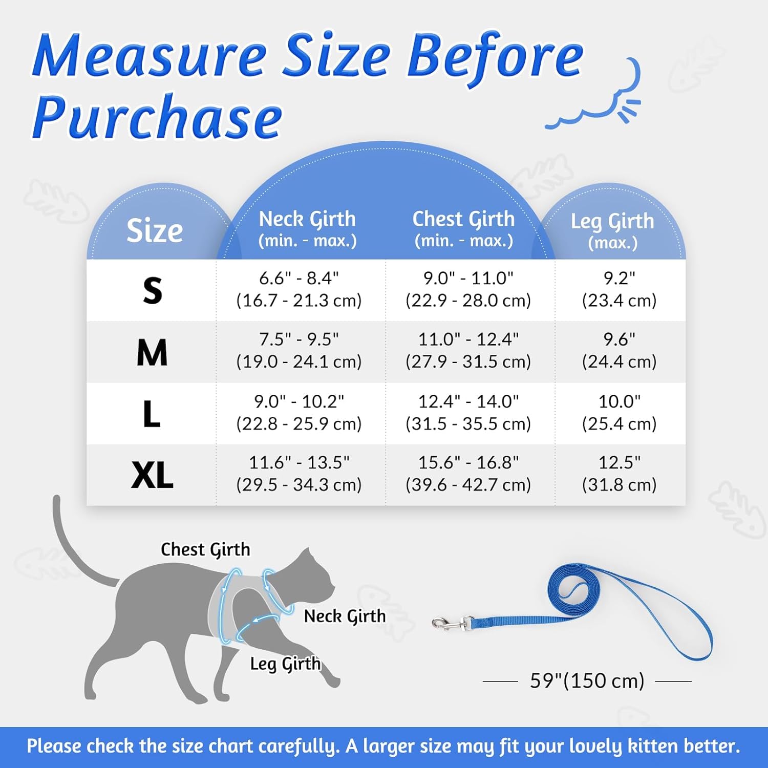 Rabbitgoo Cat Harness And Leash Set For Walking Escape Proof, Adjustable Soft Kittens Vest With Reflective Strip For Cats, Comfortable Outdoor Vest, Blue, Xl