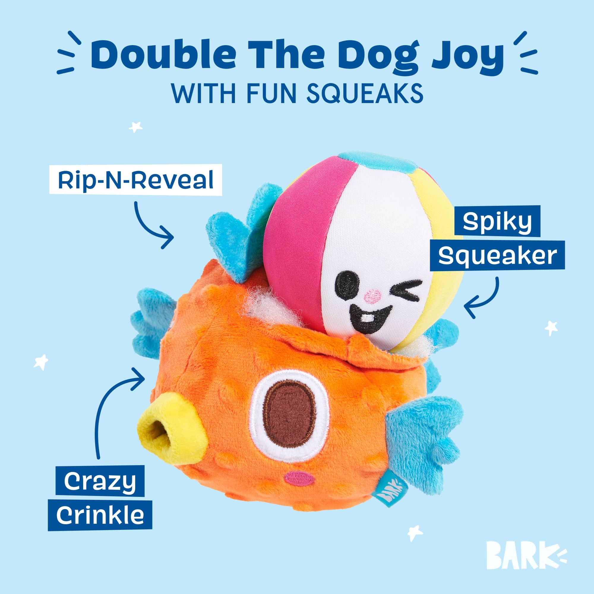 Barkbox Air Head Dog Toy - Rip & Reveal Plush Toy with Hidden Spiky Squeaker Ball, Crazy Crinkle & Fluffy Filling - Interactive