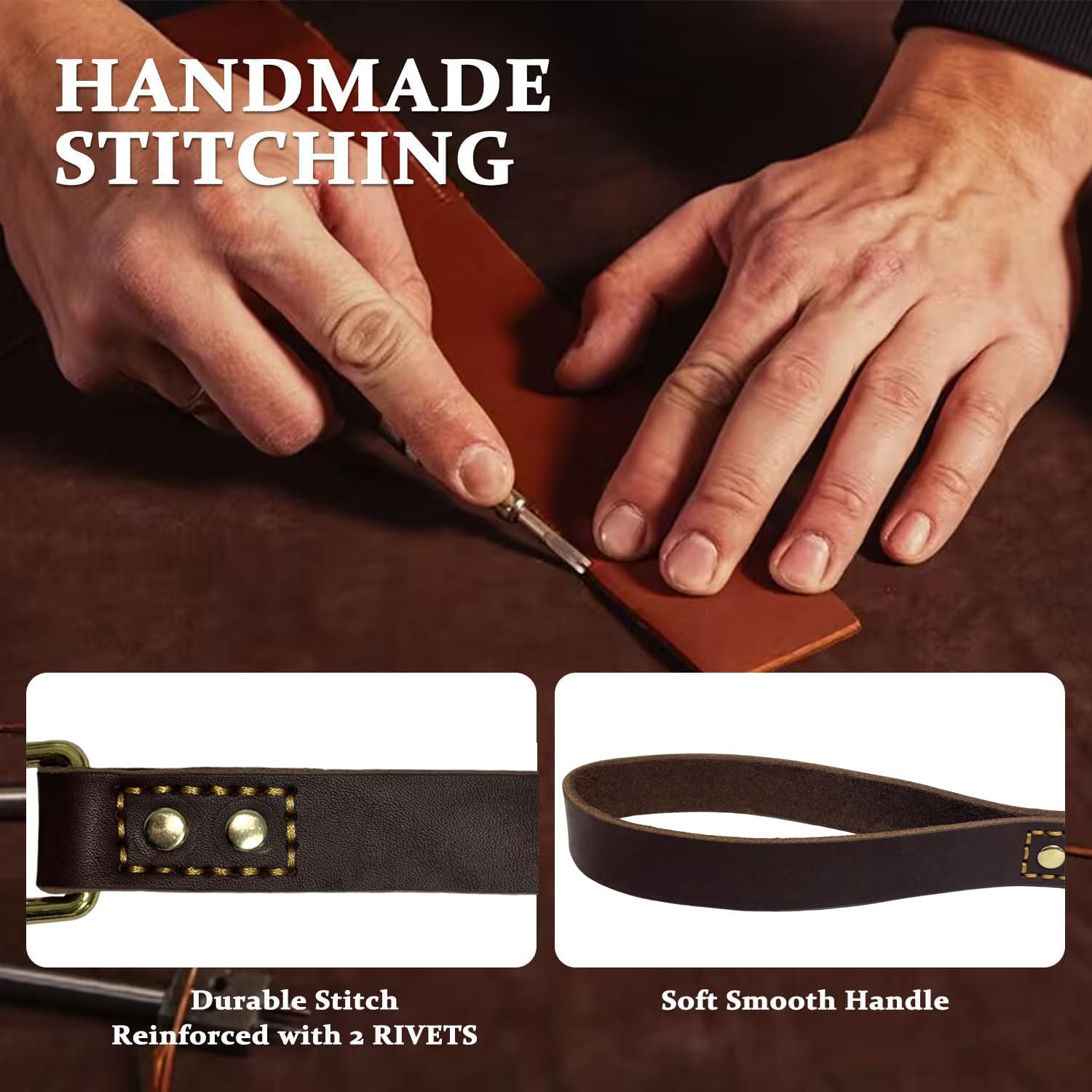 Heavy Duty Leather Dog Leash 6 Ft X 1 Inch,Strong Double Stitched Genuine Leather Pets Training Leash For Walking,Soft Handle An