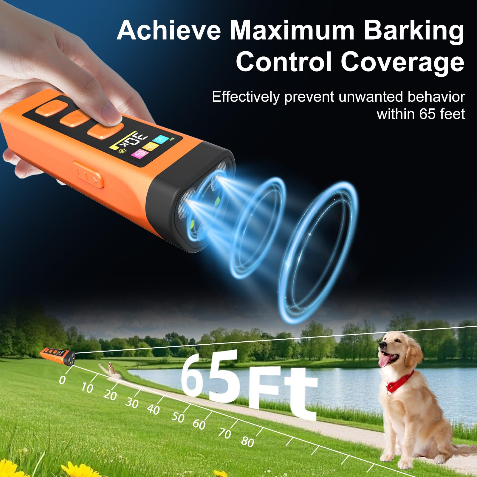 2 Pack Dog Bark Deterrent Device, Color Display 2000 Mah Rechargeable Ultrasonic Anti-Barking Trainer With 4 Frequency Settings
