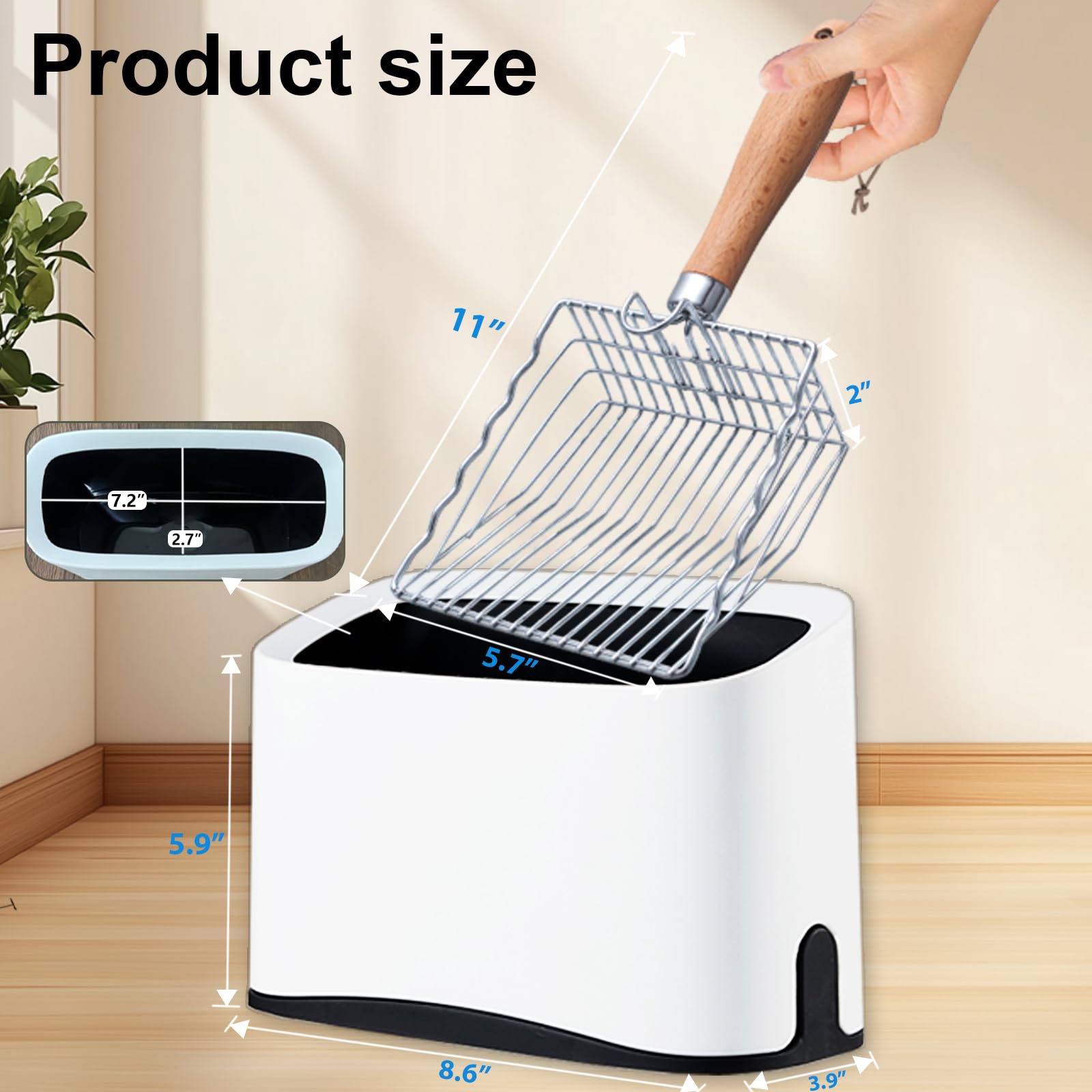 Armlulu Metal Cat Litter Scoop With Holder, Poop Scooper With Stand&2 Rolls Of Garbage Bag, Heavy Duty Stainless Steel Shovel Wi