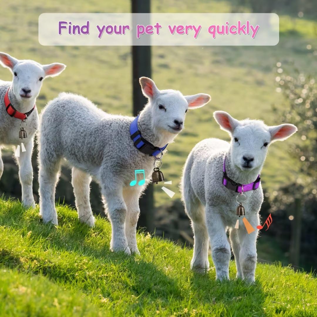 Gindoor 5 Pack Goat Collars With Bells, Horse Sheep Grazing Copper Bells And Adjustable Nylon Collar Set Pet Anti-Lost Loud Bronze Bell For Small Farm Animal Sheep Cow Accessories