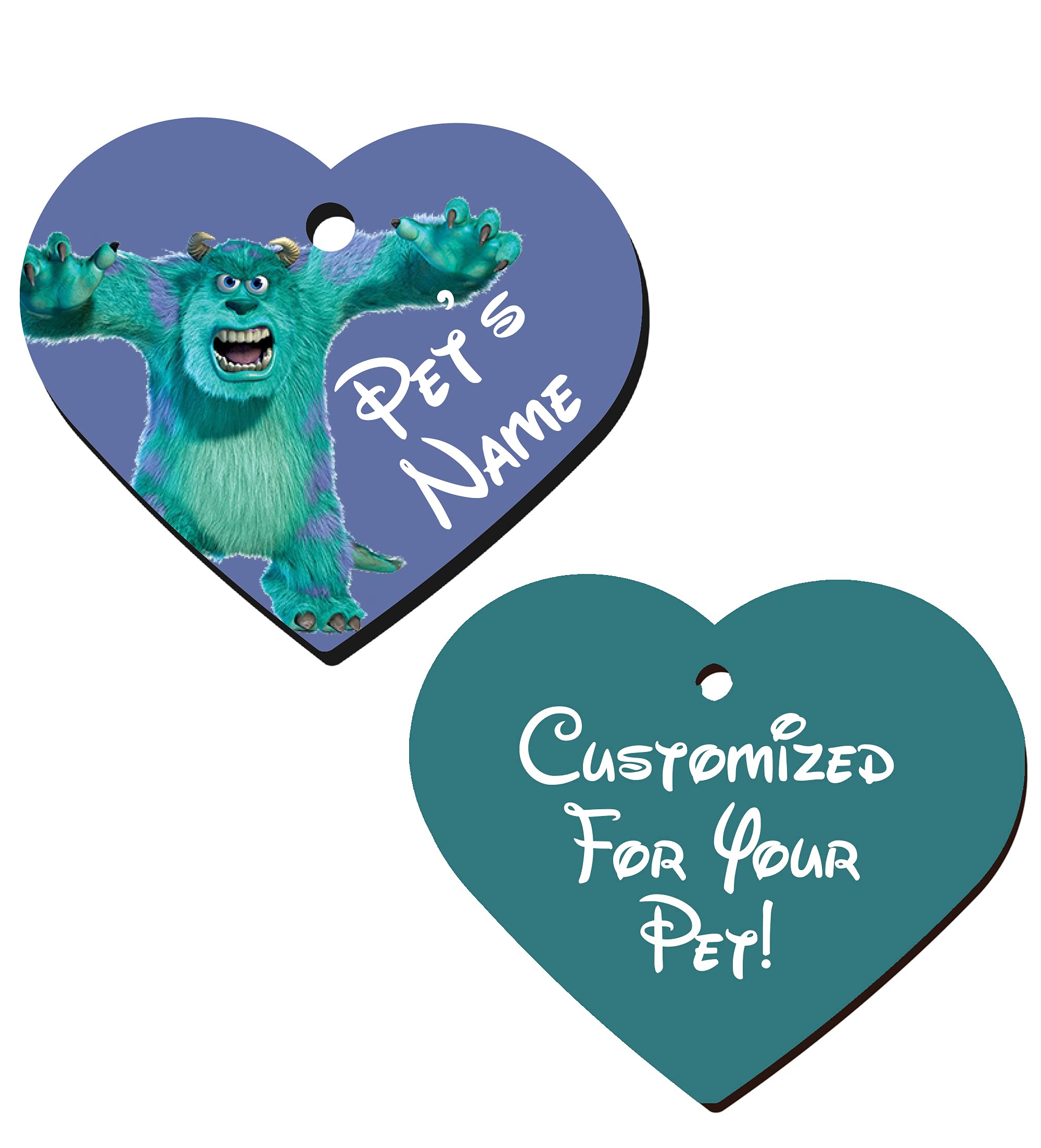 Double Sided Pet Id Tags For Dogs & Cats Personalized For Your Pet (Sulley, Heart Shaped)