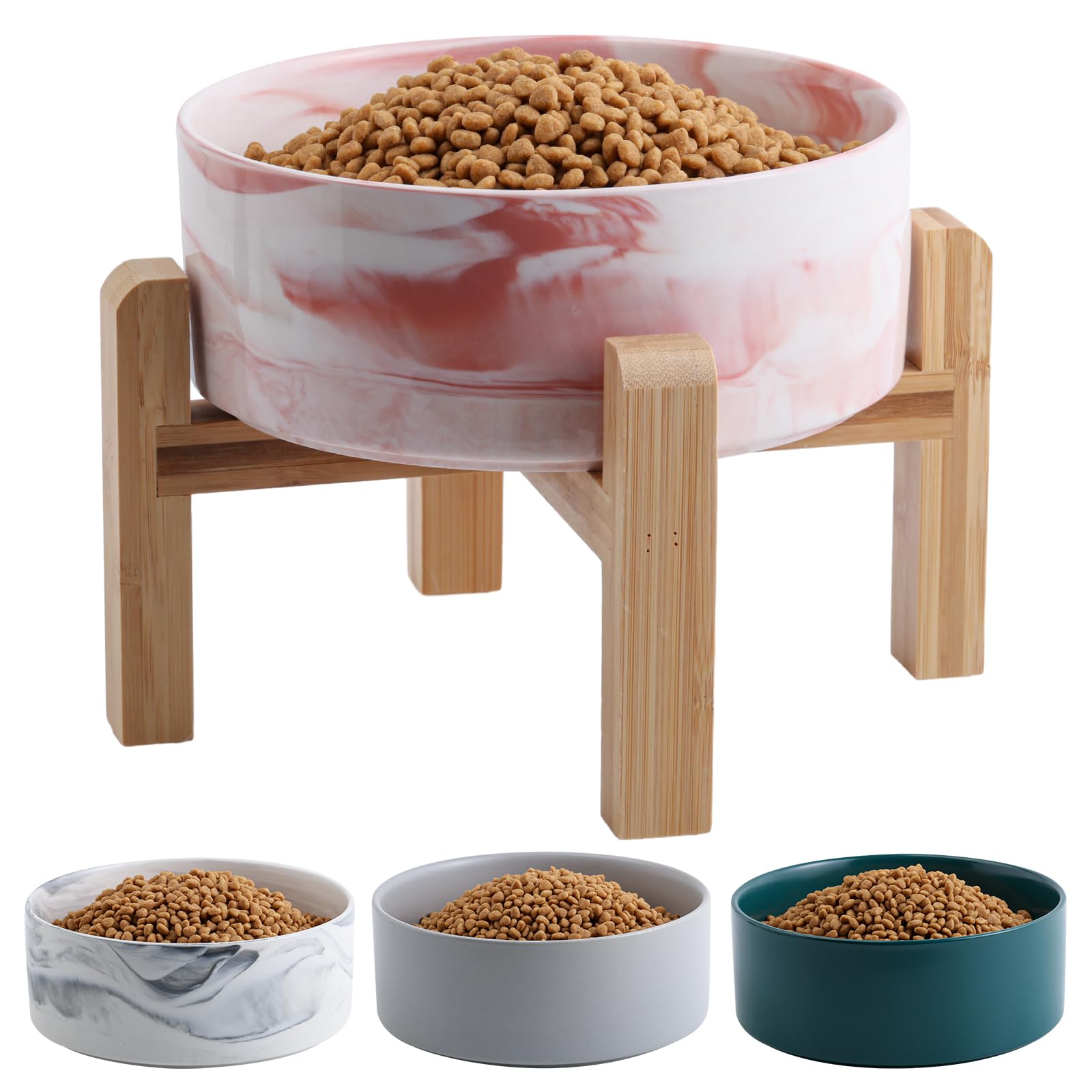 Addggo Elevated/Raised Dog Bowl Ceramic for Medium Large Sized Breed,Dog Food Water Bowl with Stand,8 in 7.6 Cups Non Slip Heavy