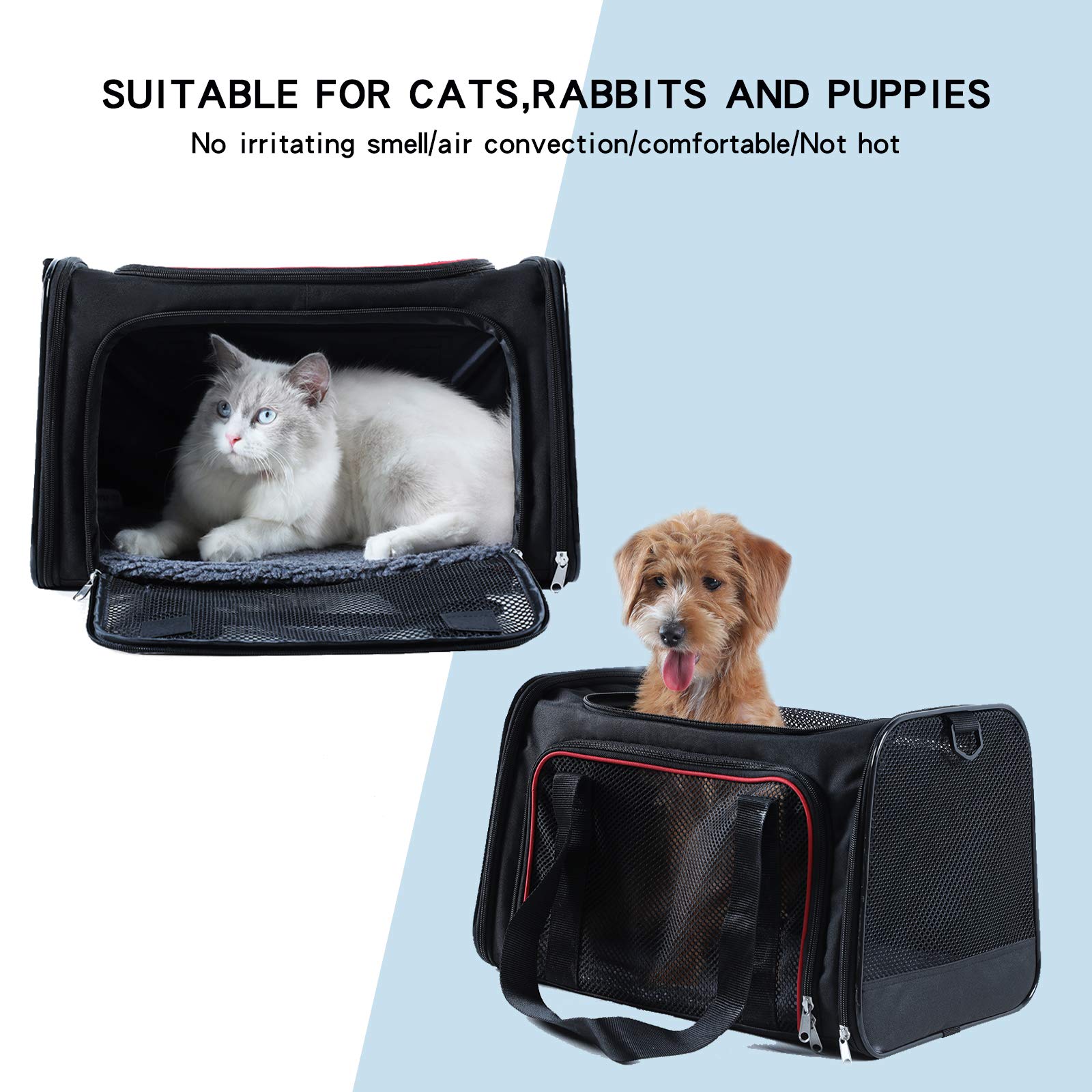 A 4 Pet Black Soft-Sided Cat Carrier - Airline Approved, Portable, Washable, Size M for Kittens, Puppies, Rabbits, and Hamsters
