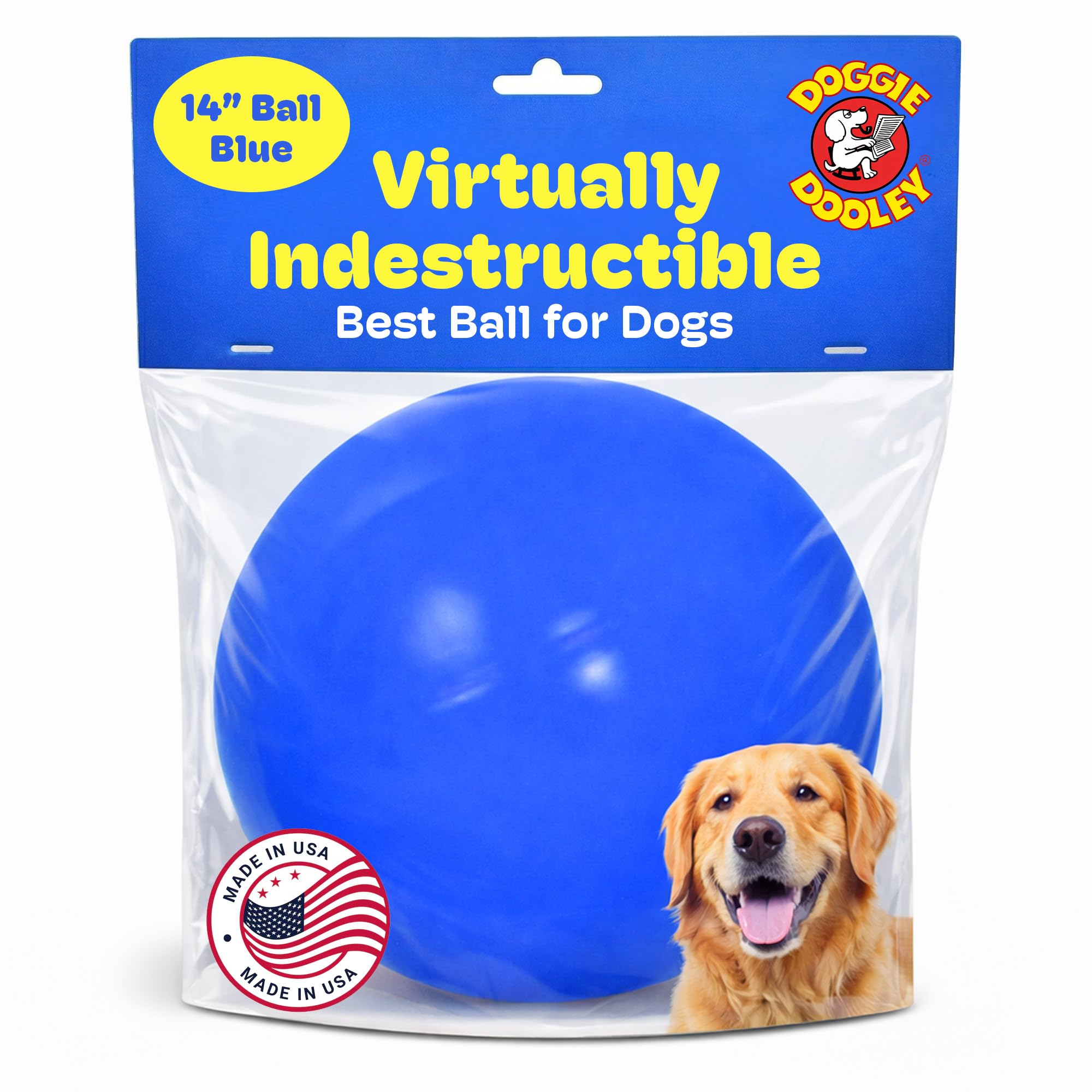 Doggie Dooley Virtually Indestructible Dog Ball - 14 Inch Hard Plastic Interactive Dog Toy for Large Breeds Over 75+ lbs - Built