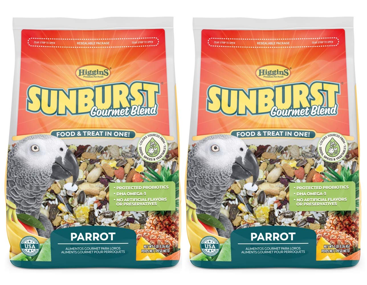 Higgins Sunburst Gourmet Blend Parrot Food 3 lbs - Pack of 2