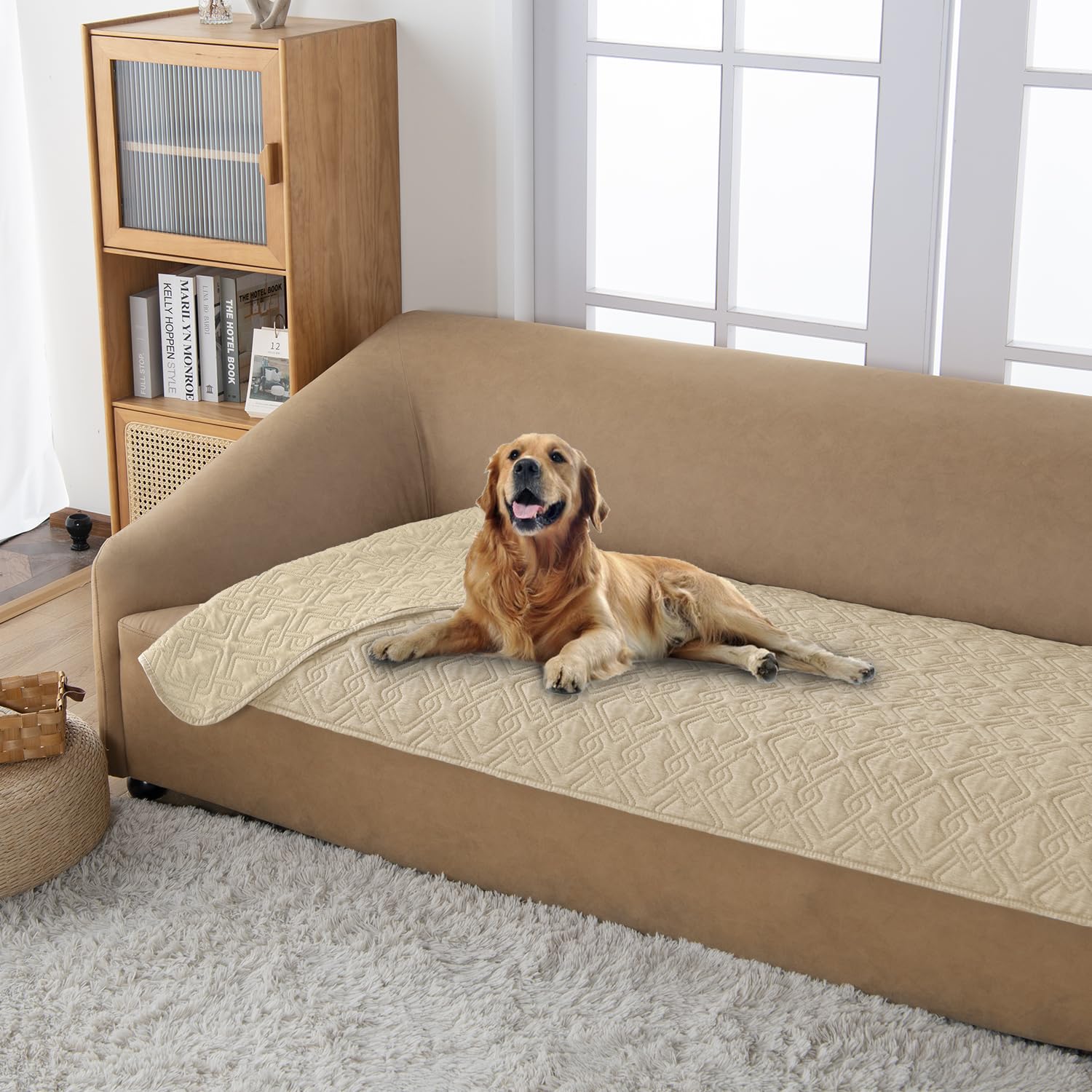 Fuguitex Waterproof Dog Bed Cover Dog Blanket For Pet Furniture Bed Couch Sofa Reversible Linen Texture(30''*70'',Wheat+Wheat)