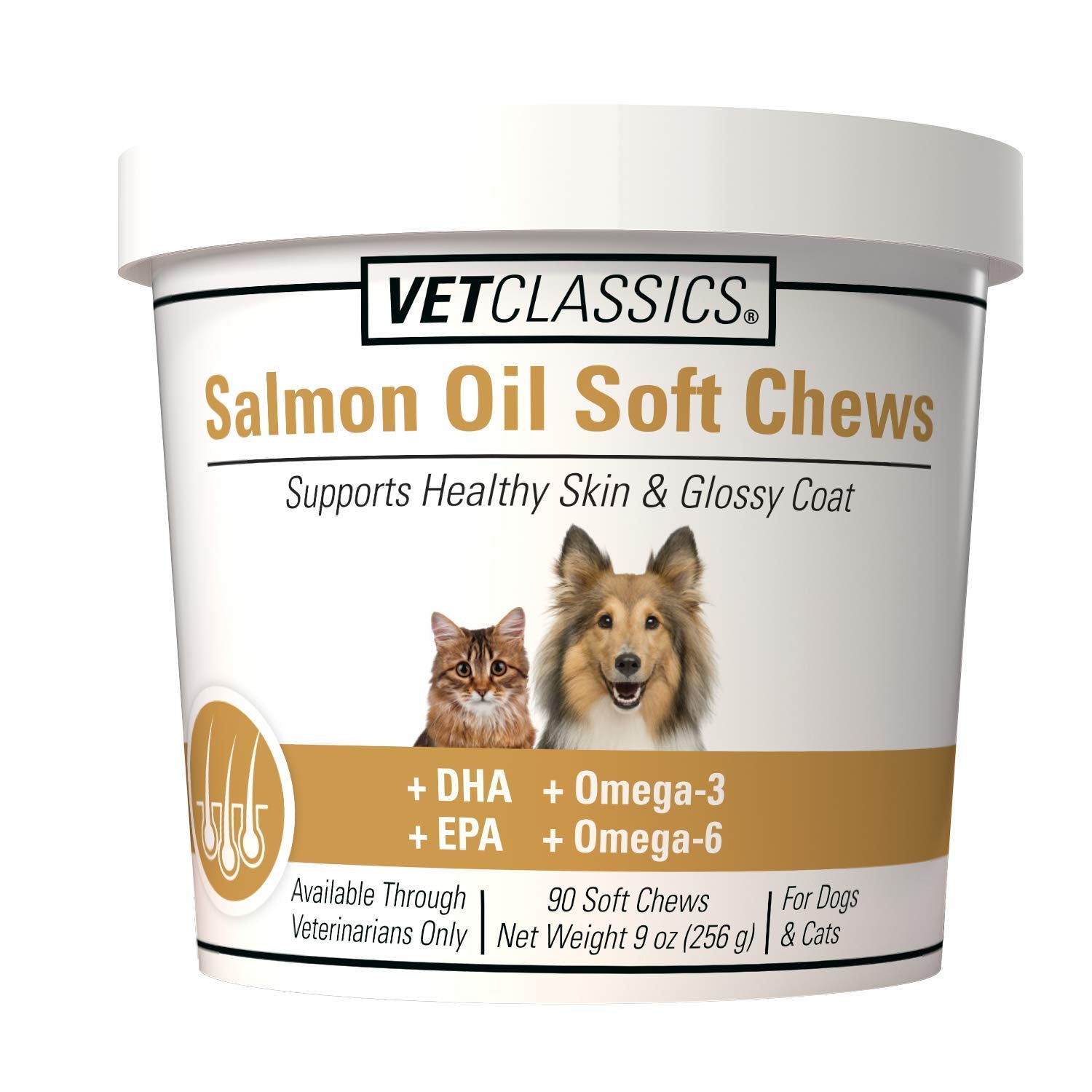 Vet Classics Salmon Oil Pet Supplement for Healthy Skin, Glossy Coats - Dog Coat Supplement, Cat Skin Supplement - Includes Omeg