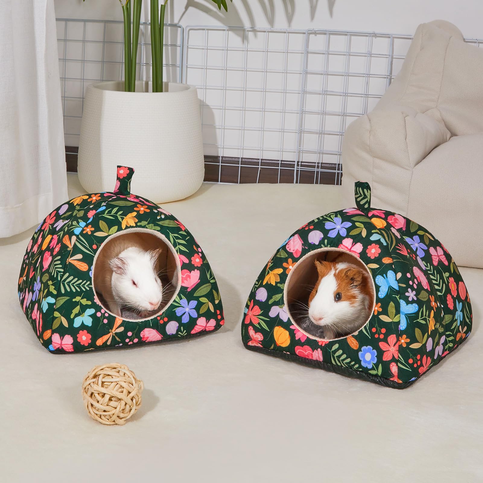 Glittme Guinea Pig Hideout 2Pack Guinea Pig Bed With Soft Pads Washable Small Animal Bed With Non-Slip Bottom Rabbit Hideout For