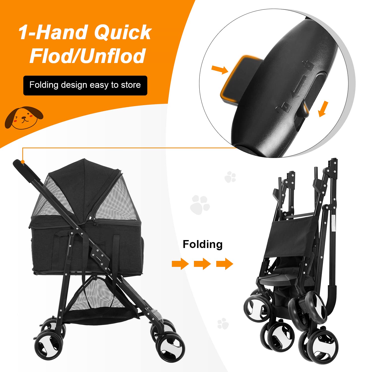 BestPet Pet Dog Stroller with Premium 3-in-1 Multifunction & Detachable Carrier for Folding Lightweight Cat Travel Stroller,Blac