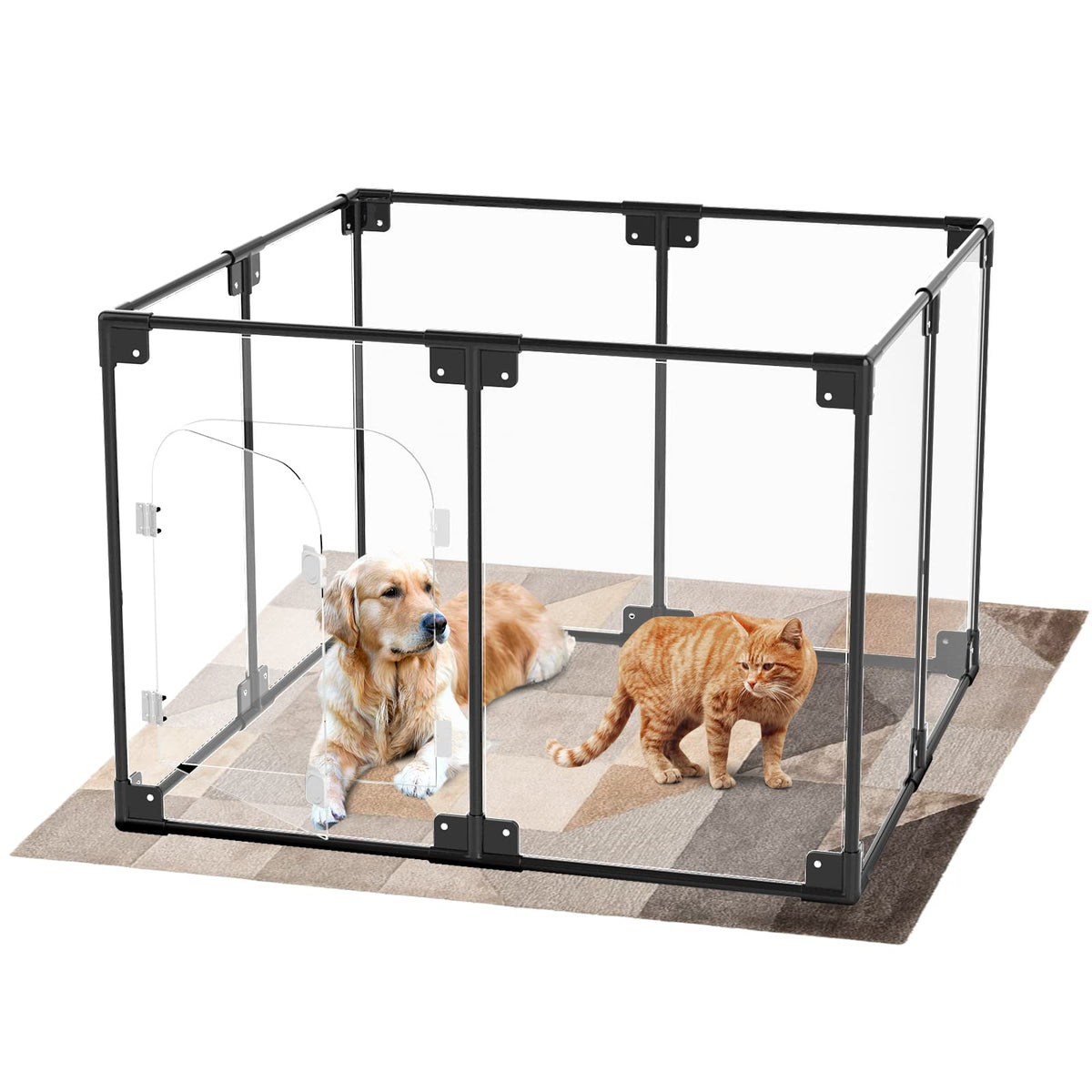 Clear Acrylic Dog Playpen With Door, Clear Dog Play Pen Indoors,40X40X28 Inch Indoor Pet Playpen For Small And Medium Dogs, Tran