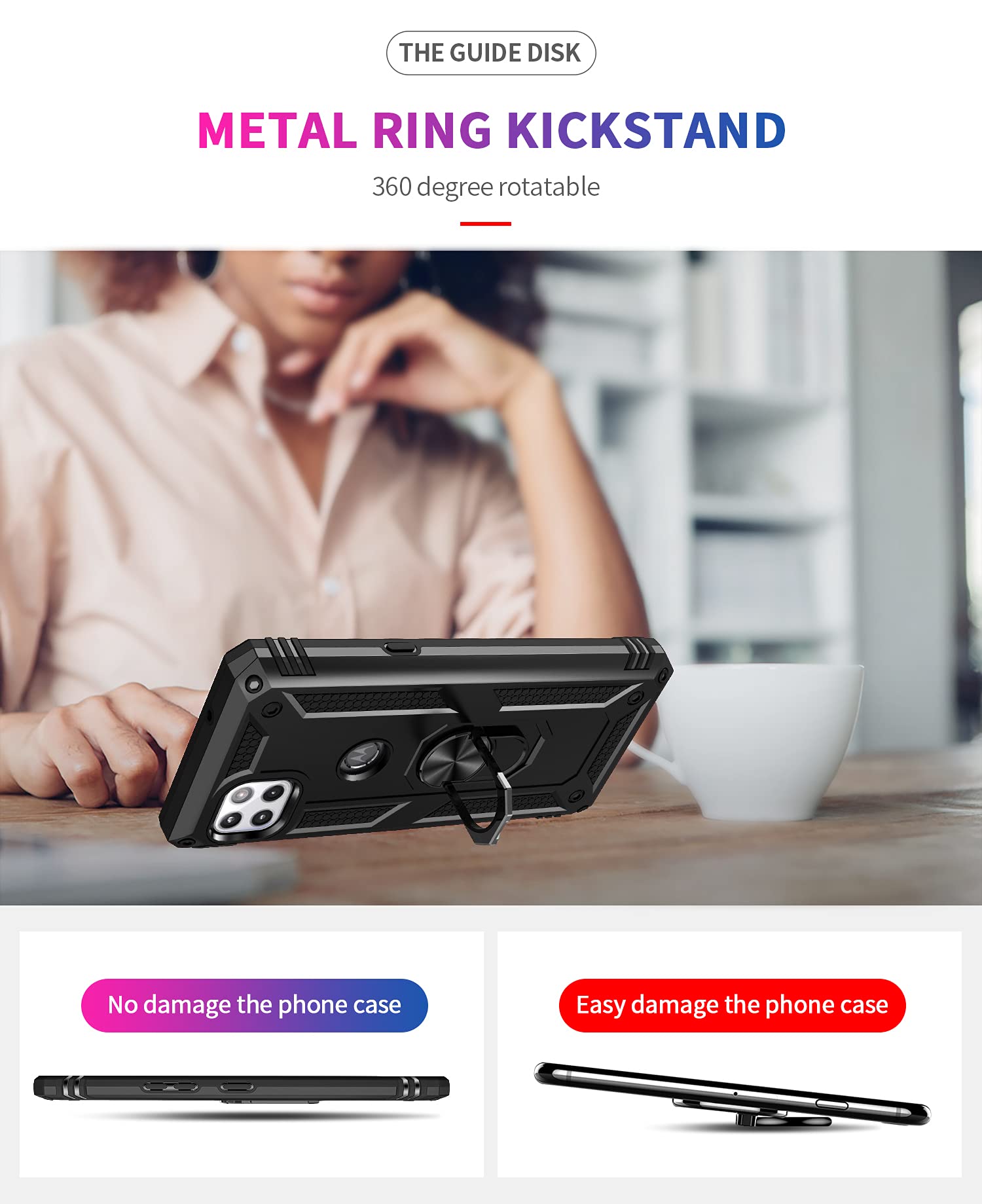 Military Grade Drop Impact For Moto One 5G Ace Case Motorola One 5G Ace G 5G Case 360 Metal Rotating Ring Kickstand Holder Armor