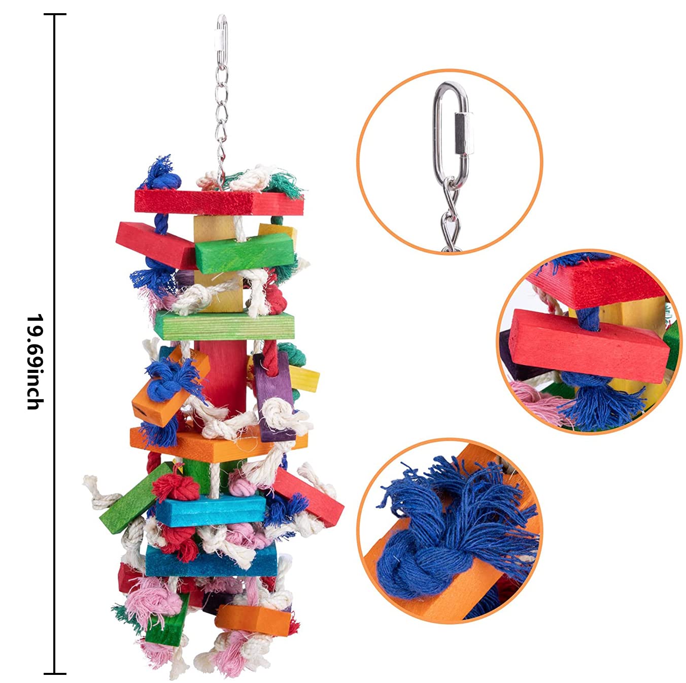 Deloky Bird Block Knots Tearing Toy- 19.7 Inch Multicolored Natural Wooden Parrot Chewing Toy Suggested For Macaws Cokatoos, African Grey And A Variety Of Amazon Parrots. (Large Size)