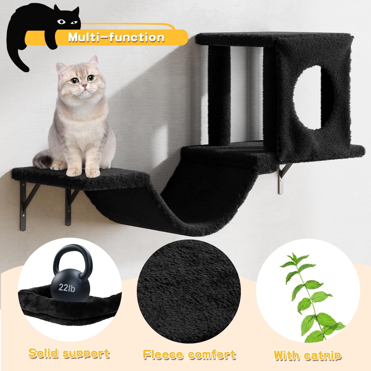 Nunu Lab Wall Mounted Cat Climber Set, 6 Pcs Cat Furniture With House, Tunnel, Bridge, Steps, Scratcher Board, Shelves For Indoo