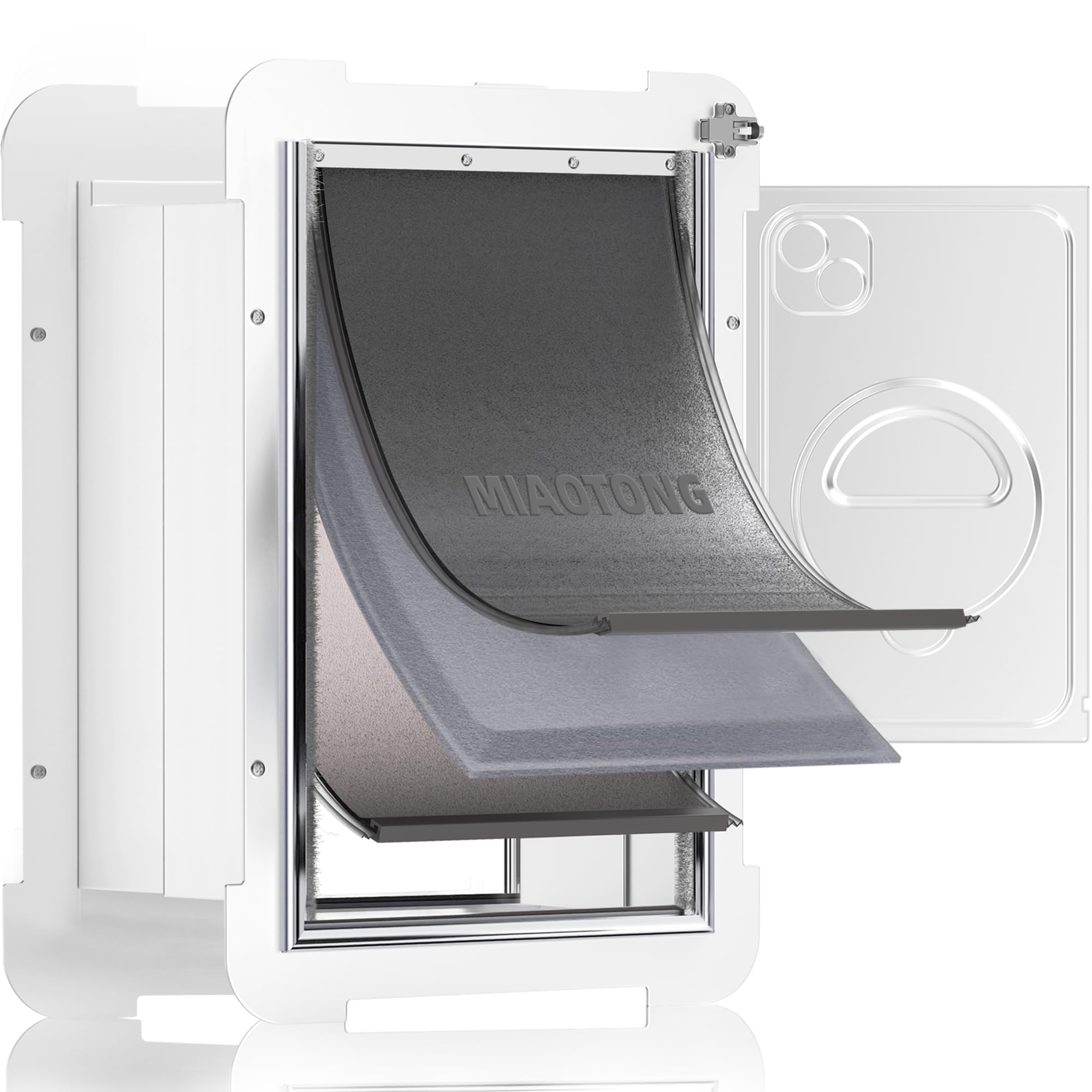 Miaotong 3-Flap Dog Door For Wall, Double Magnetic Flaps Pet Door For Wall, Aluminum Lock Doggy Door,Steel Frame And Telescoping