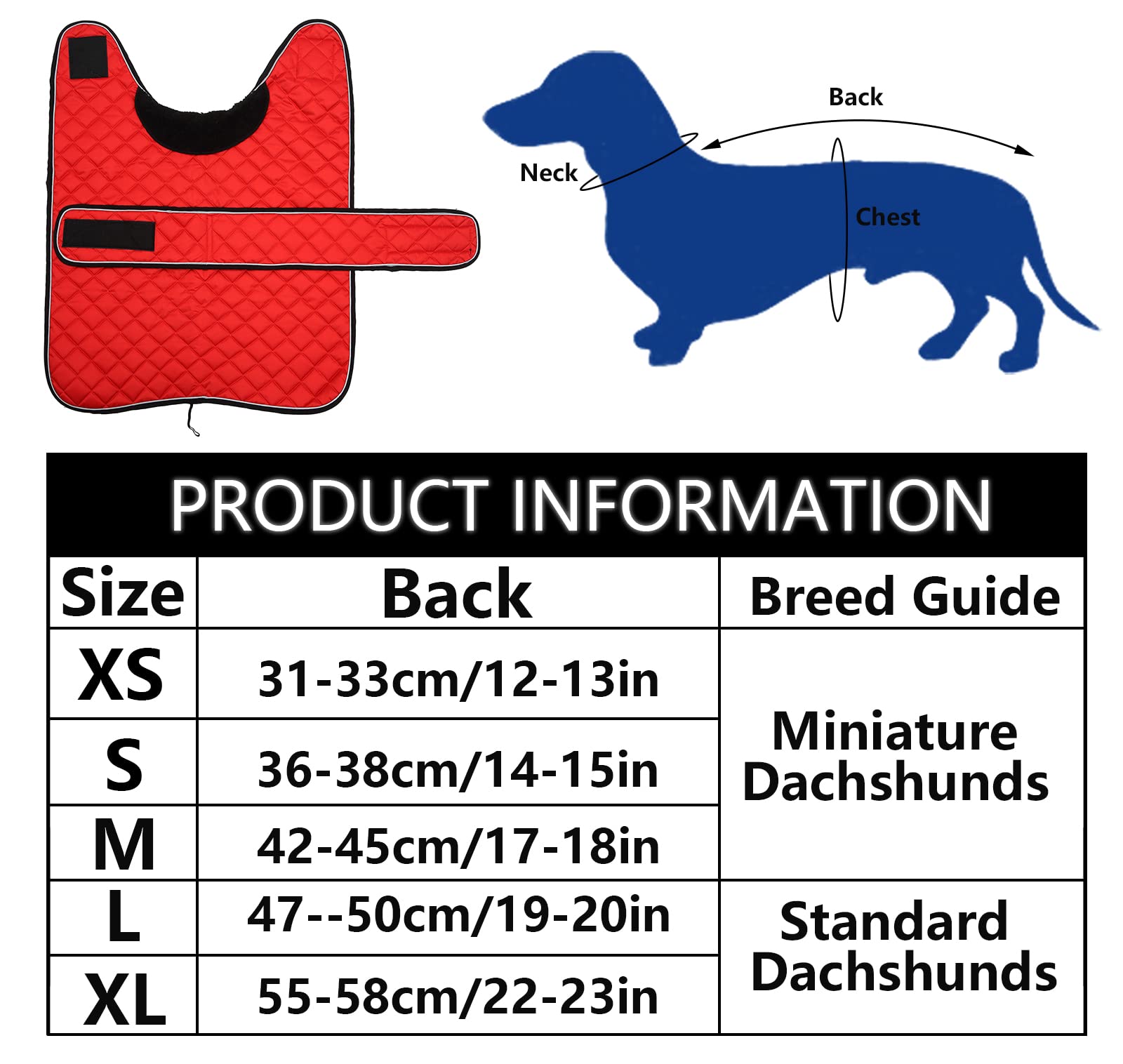 Morezi Dachshund Coats, Dachshund Coat, Coat For Dachshund, Dog Winter Coat With Padded Fleece Lining, Outdoor Dog Apparel With Adjustable Bands - Red - Xs
