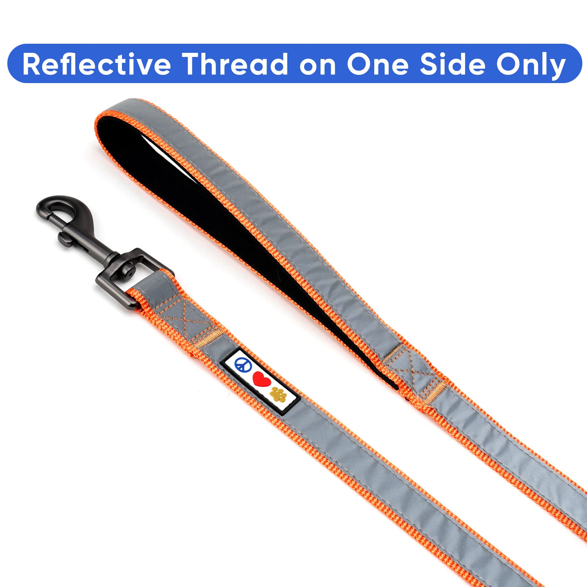 Pawtitas 6 Ft Padded Dog Leash With Comfortable Neoprene Padding Handle - Orange Lead | Small Reflective Dog Leash With Highly R