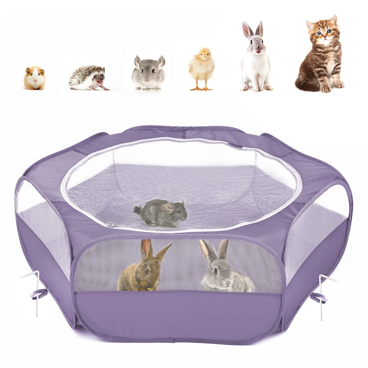 Pawaboo Small Animals Playpen, Breathable & Waterproof Small Pet Cage Tent With Zippered Cover, Portable Outdoor Yard Fence For Kitten/Puppy/Guinea Pig/Rabbits/Hamster/Chinchillas, Purple