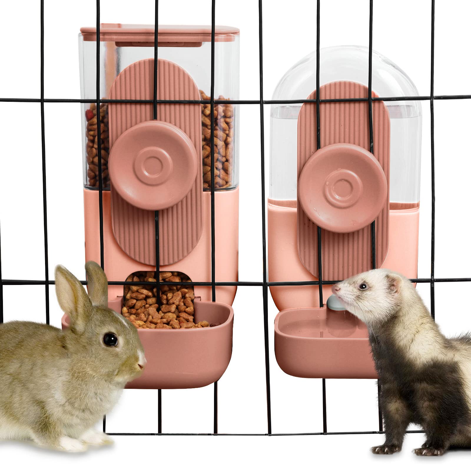 Lemtrflo Hanging Automatic Food Water Dispenser,Gravity Rabbit Feeder and Water Dispenser Set for Bunny Chinchilla Guinea Pig He