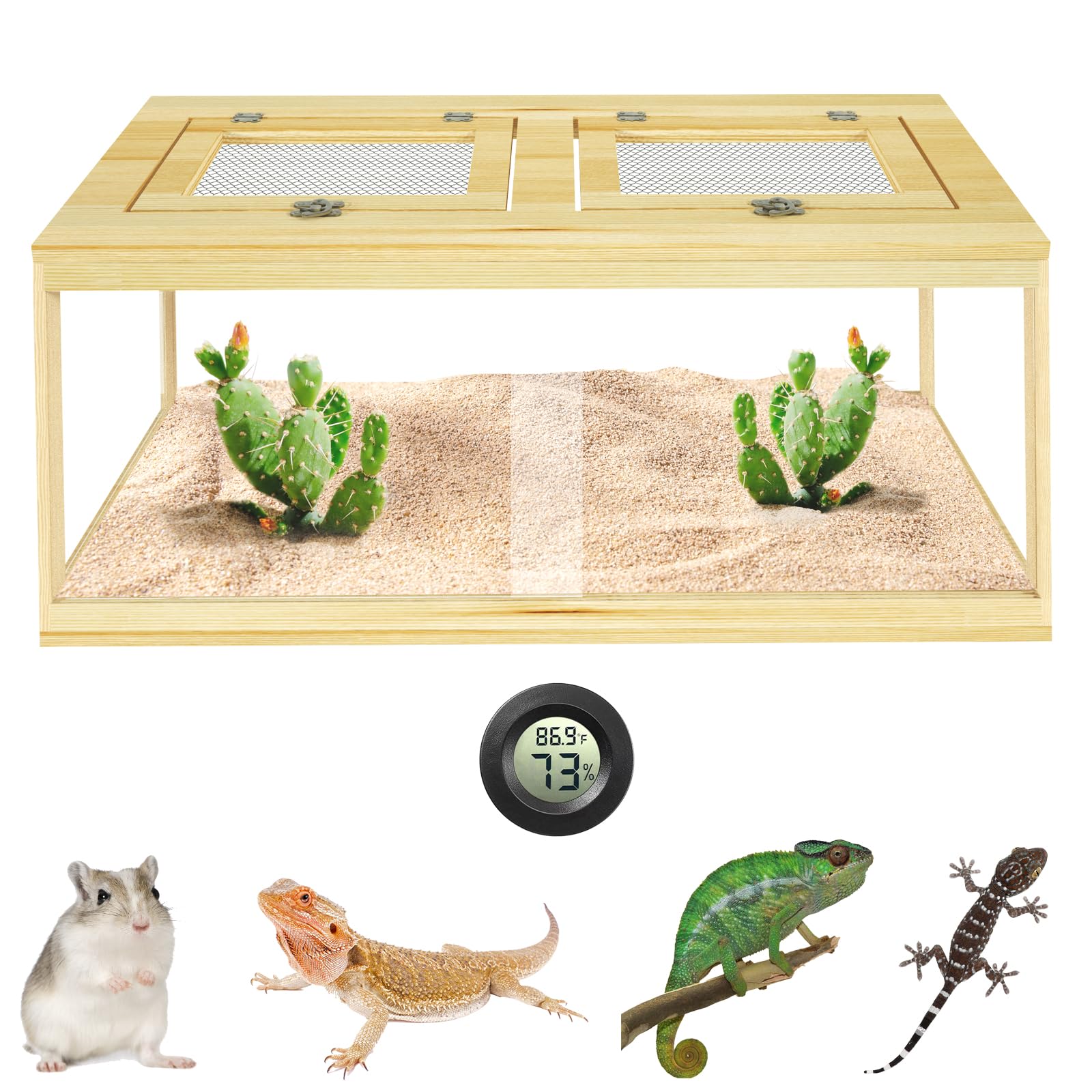 Reptile Terrarium Tank 37 Gallon, Snake Enclosure, Lizard, Leopard Gecko Tank With Openable Metal Mesh, Lockable Bearded Dragon 