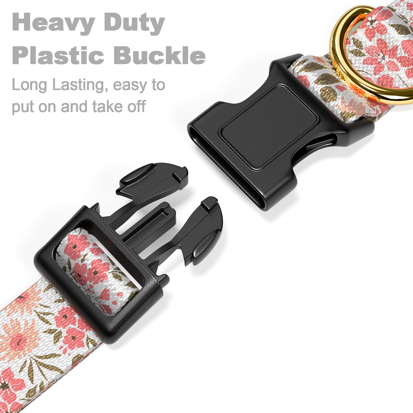 Rnivvi Dog Collar For Large Dogs, Cute Floral Heavy Duty Adjustable Puppy Collar With Quick Release Buckle For Girl & Female, Pe