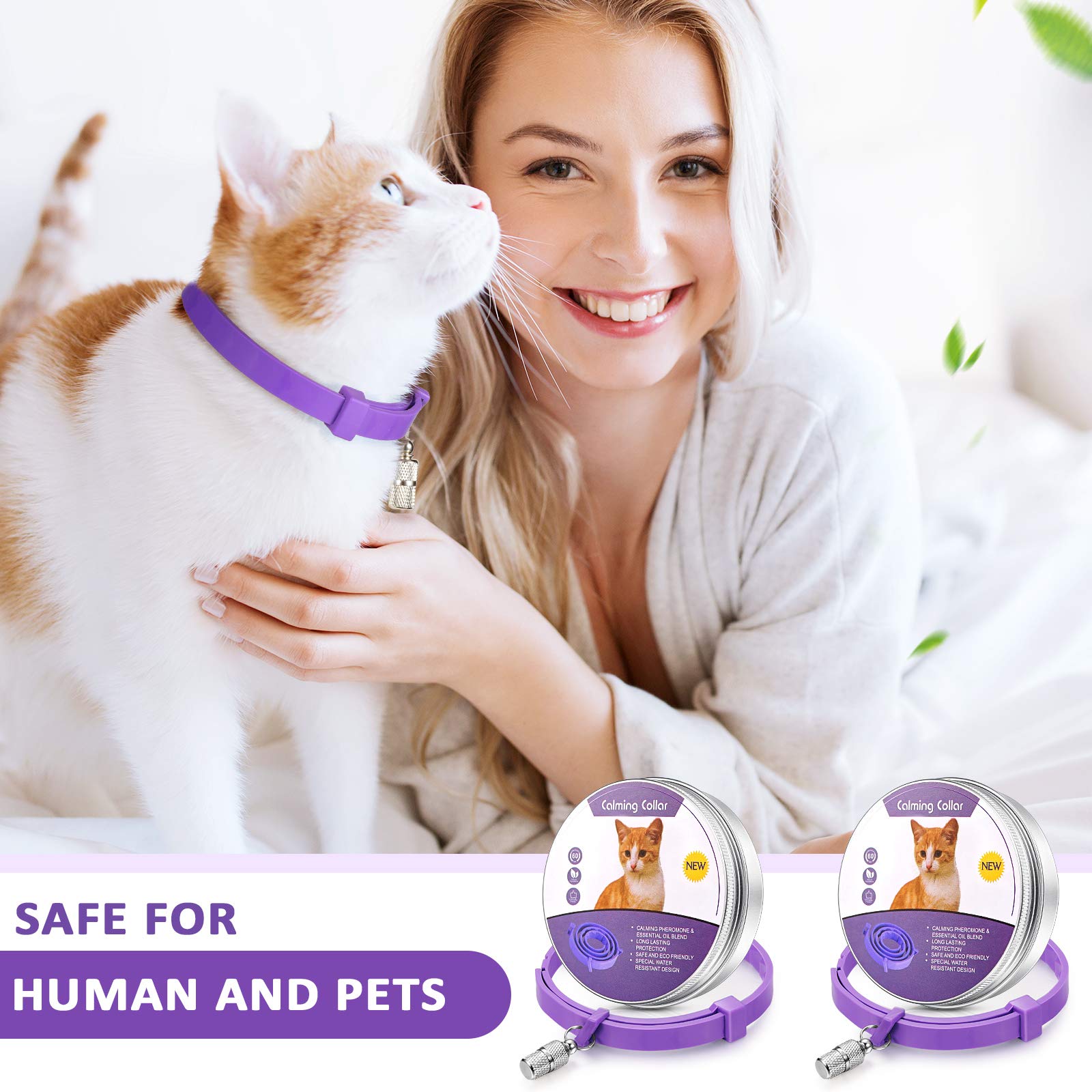 Weewooday 5 Set Calming Collar For Cats Adjustable Waterproof Cat Calming Collars Reduce Anxiety Stress Cat Collars With 5 Pet Id Pendants (Purple)