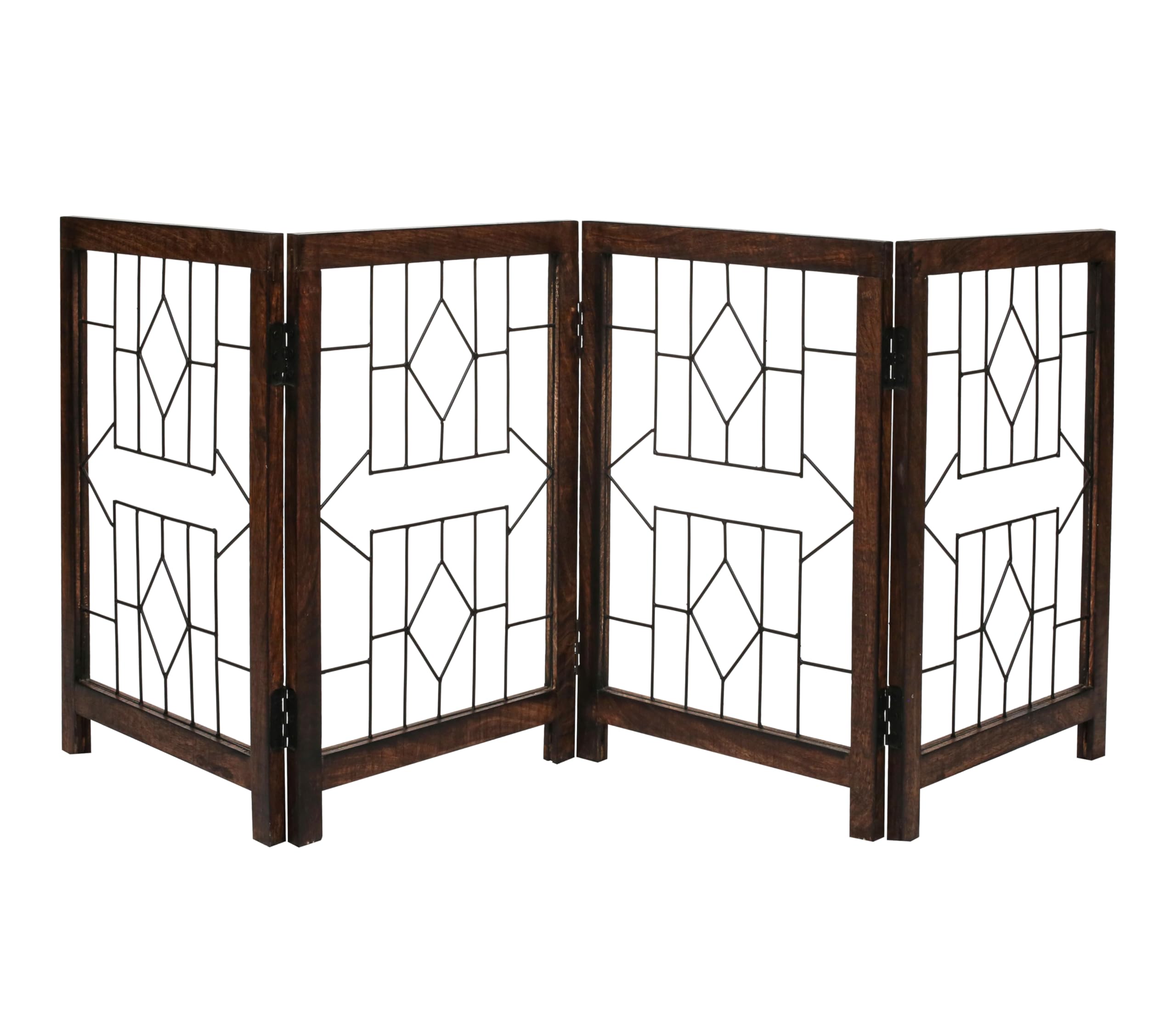 Antique Burnt 24 X 72 Dog Gate - 4 Panels, Indoor & Outdoor, Stairs & Doorway, Free Standing Dog Gate With Door, 24 X 72 With 4 