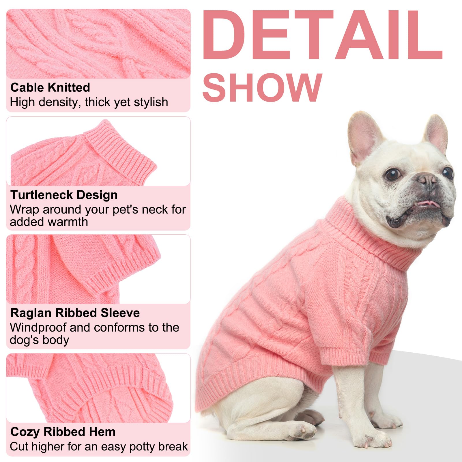 Beautyzoo Small Dog Sweater Female Male, Fleece Dog Winter Sweater For Small Girl Boy Dogs, Pink Warm Cute Puppy Pullover Sweate