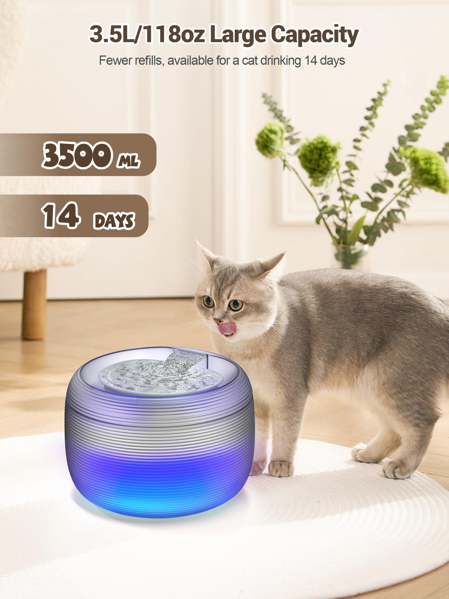Sibays 118Oz/3.5L Cat Water Fountain, Automatic Pet Water Fountain For Cats Indoor, Super Quiet Cat Drinking Fountain With Visib