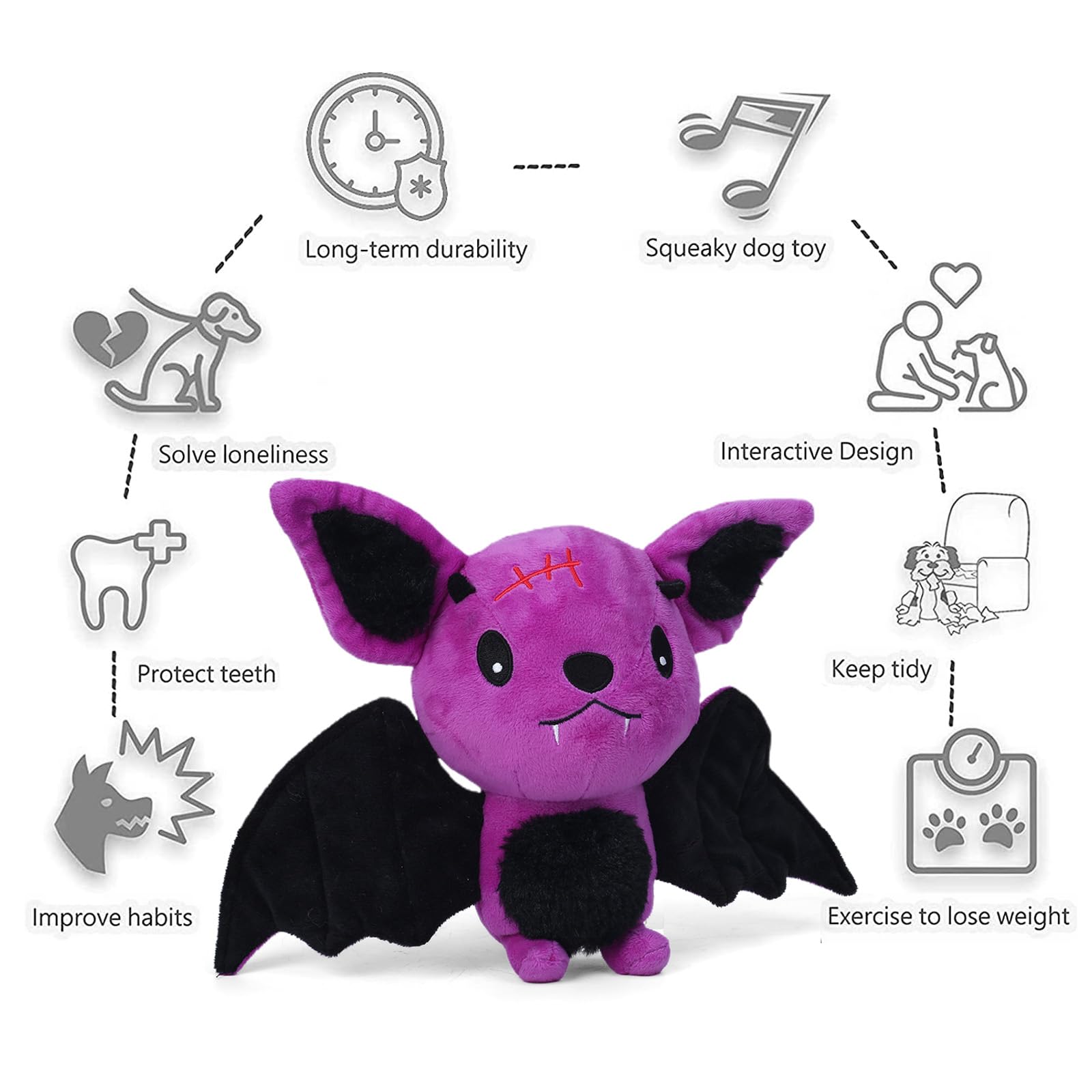 Blnboimrun Squeaky Dog Toys For Chewing, Interactive Plush Bat With Crinkle Paper, Durable Puppy Toys For Small Medium Large Dog