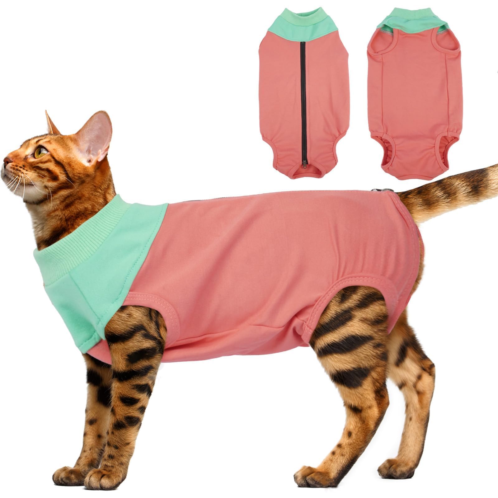 Cat Surgery Recovery Suit For Female Cats,Post-Spay/Neuter Onesie With Breathable Fabric & Back Zipper,Abdominal Wound Protectio