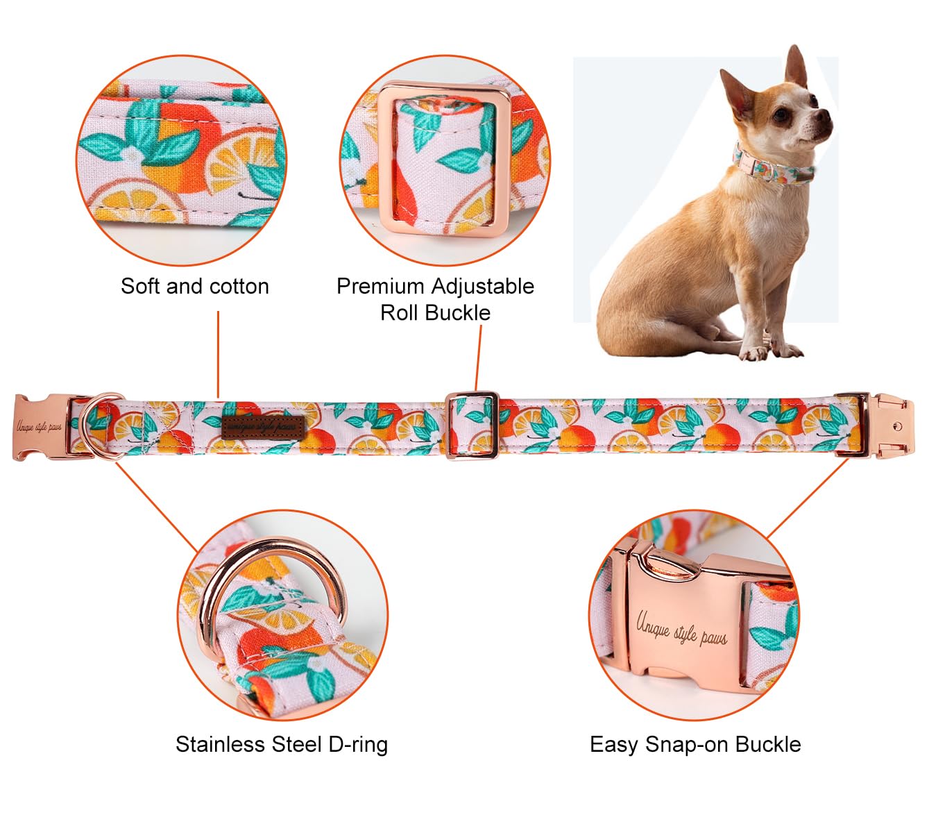 Unique Style Paws Dog Collar Metal Buckle Orange Collar Gift Durable Cute Collar For Small Medium Large Boys Girls Dogs