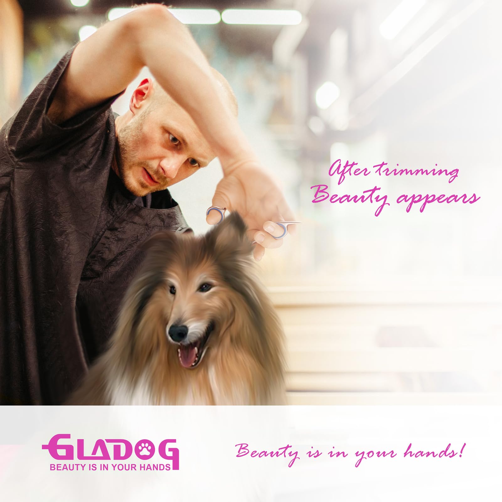 GLADOG Professional 4 in 1 Dog Grooming Scissors Set with Safety Round Tips, Sharp and Heavy-duty Pet Grooming Shears for Cats (